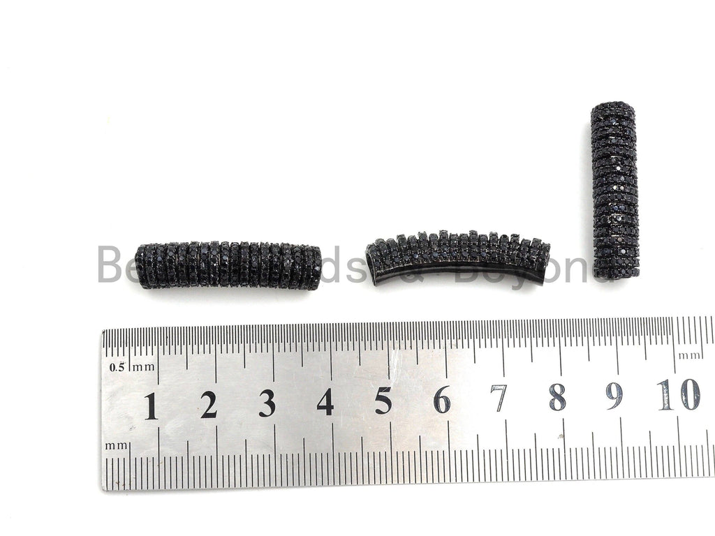 Black CZ Pave On Black 32x8mm Half Full Pave Tube for Bracelet/Necklace, Cubic Zirconia Separator Tube, Tube Beads, sku#C102