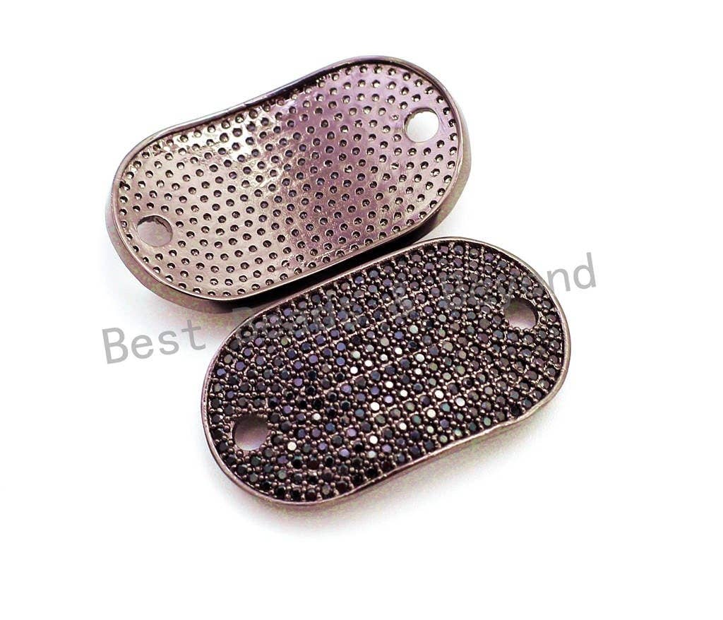 CZ Micro Pave 32x18mm Oval Black Rhodium Plated Rectangle Curved Connector with Big Hole for Bracelet, 1pc/2pcs sku#E60C