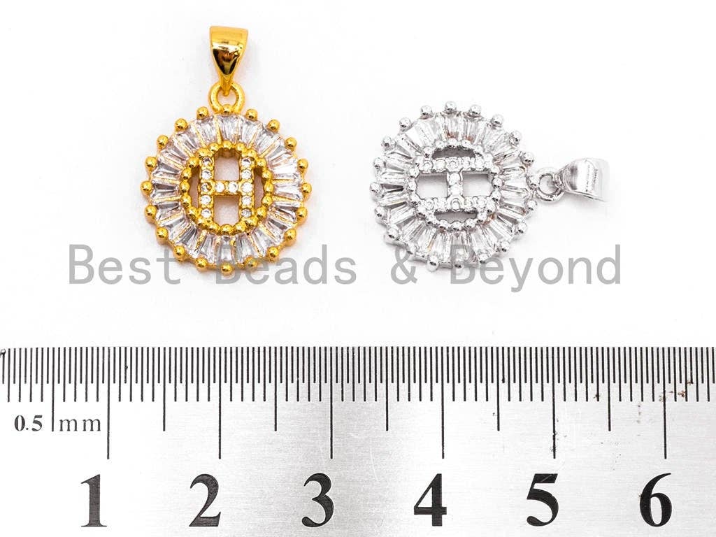 CZ Micro Pave Initial Letter H Charm/Pendent Beads,Cubic Zirconia Pave Alphabet Beads Pendent, Gold/Silver Finish,16x18mm,sku#Z227