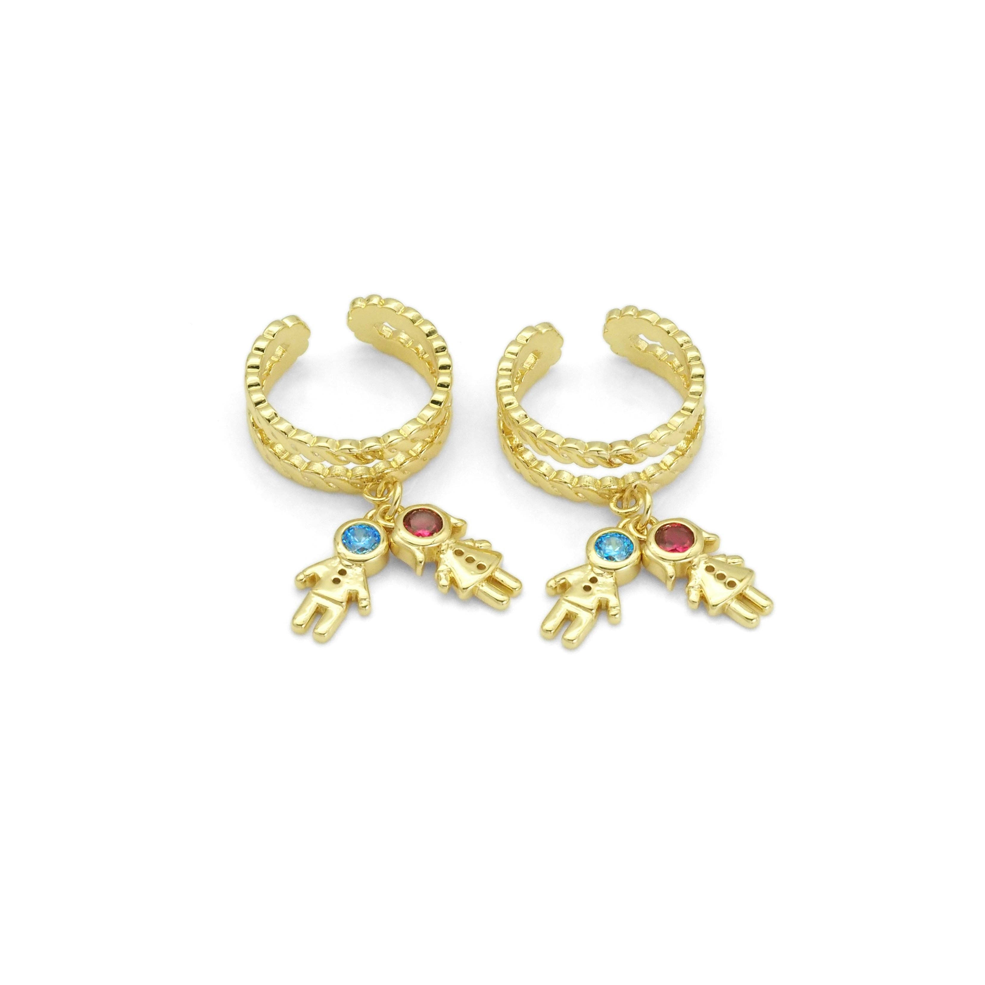Gold Colorful CZ Boy And Girl Adjustable Ring, Sku#LD419