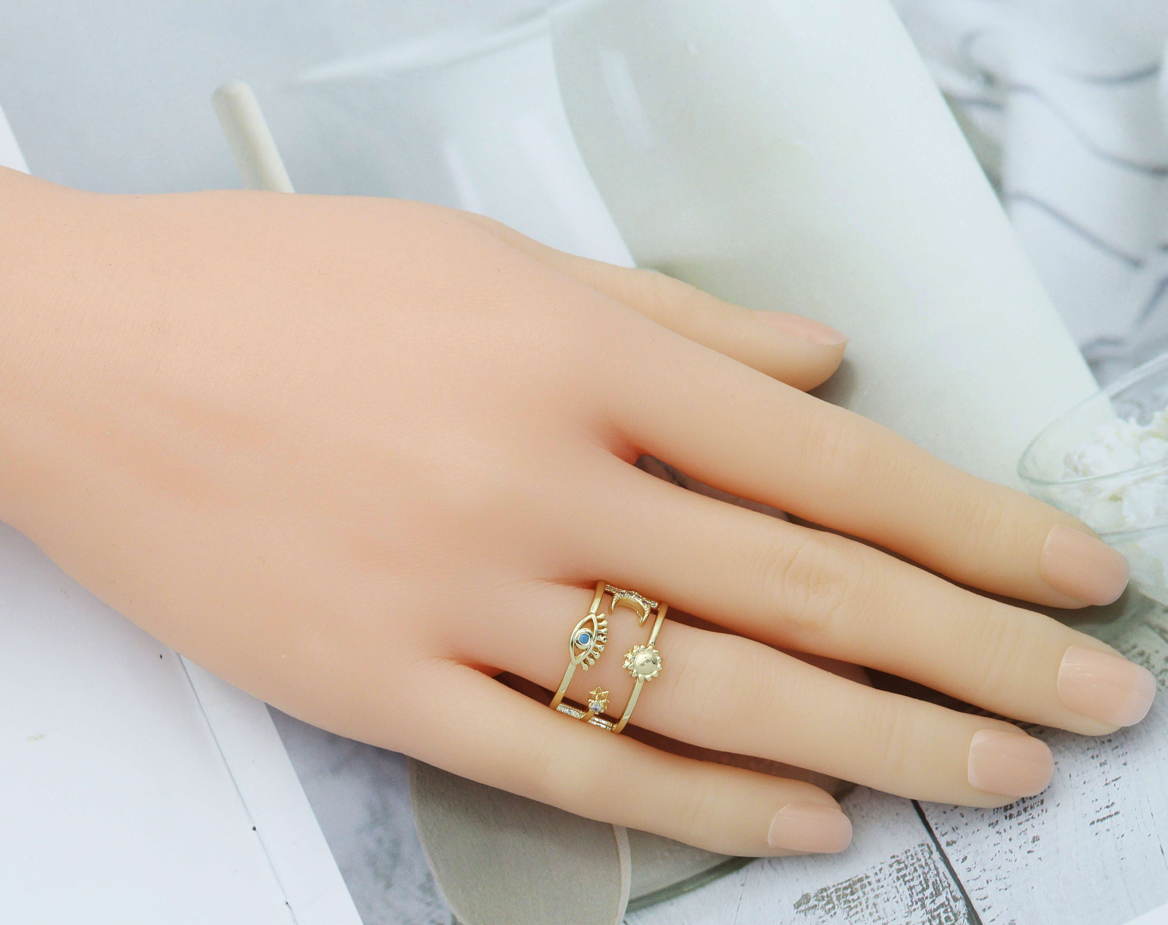 Sun Moon Star Evil Eye Ring, Sku#LD336