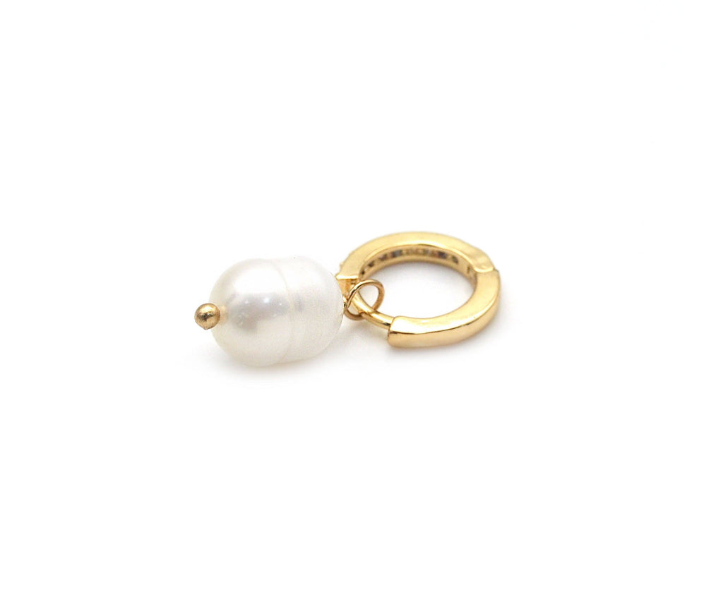 CZ Oval Pearl Hoop Earrings, Sku#EF220