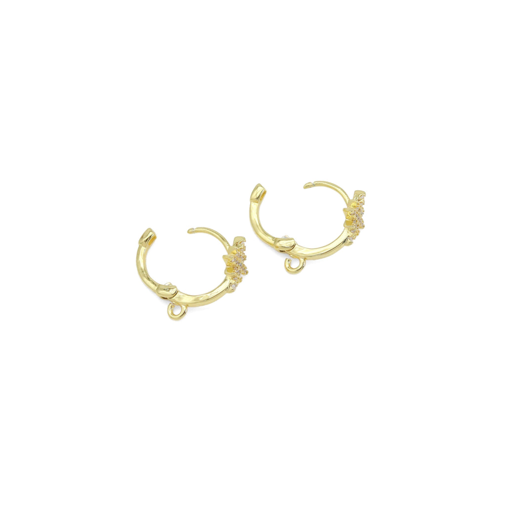 CZ Gold North Star Huggie Earrings, Sku#ZX179