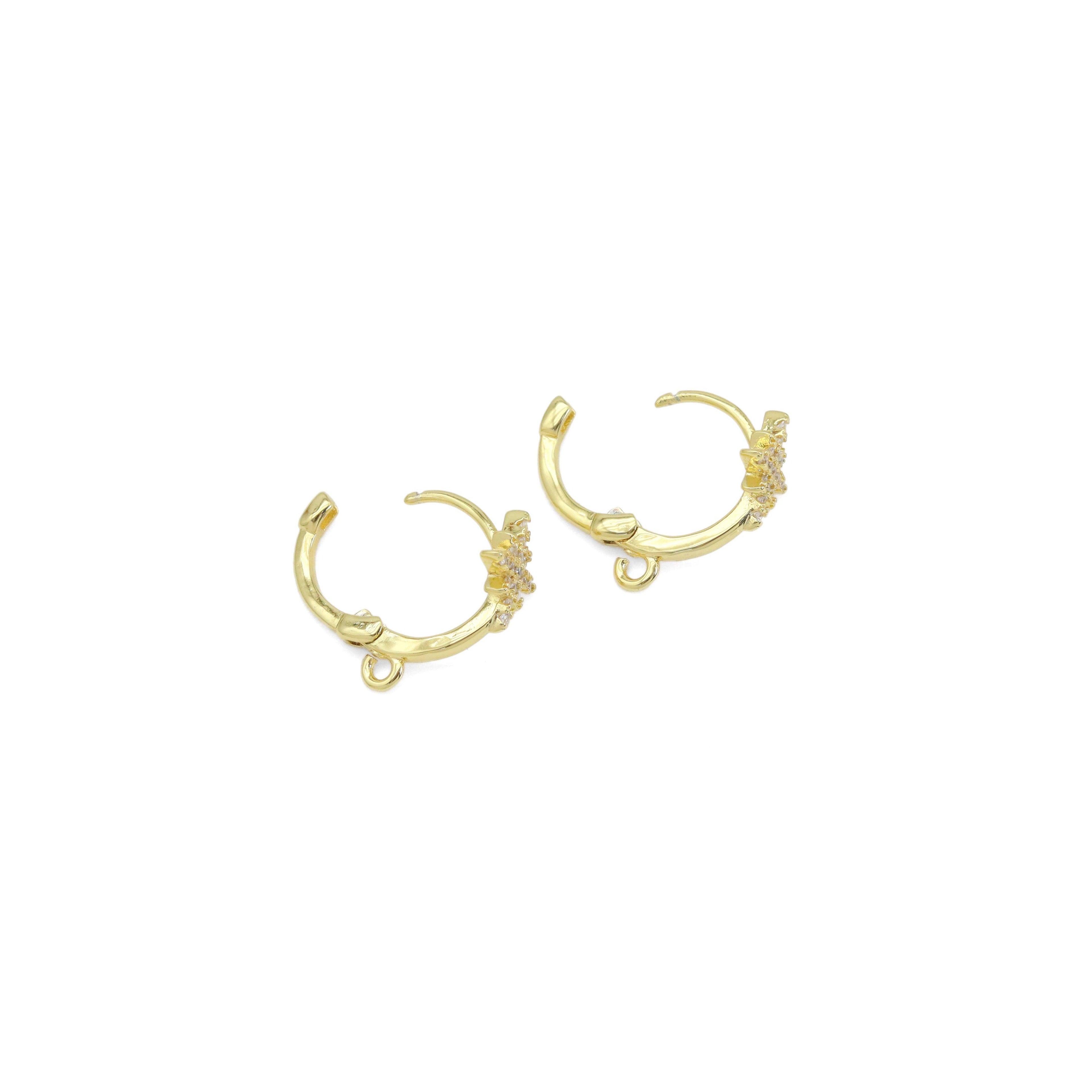 CZ Gold North Star Huggie Earrings, Sku#ZX179
