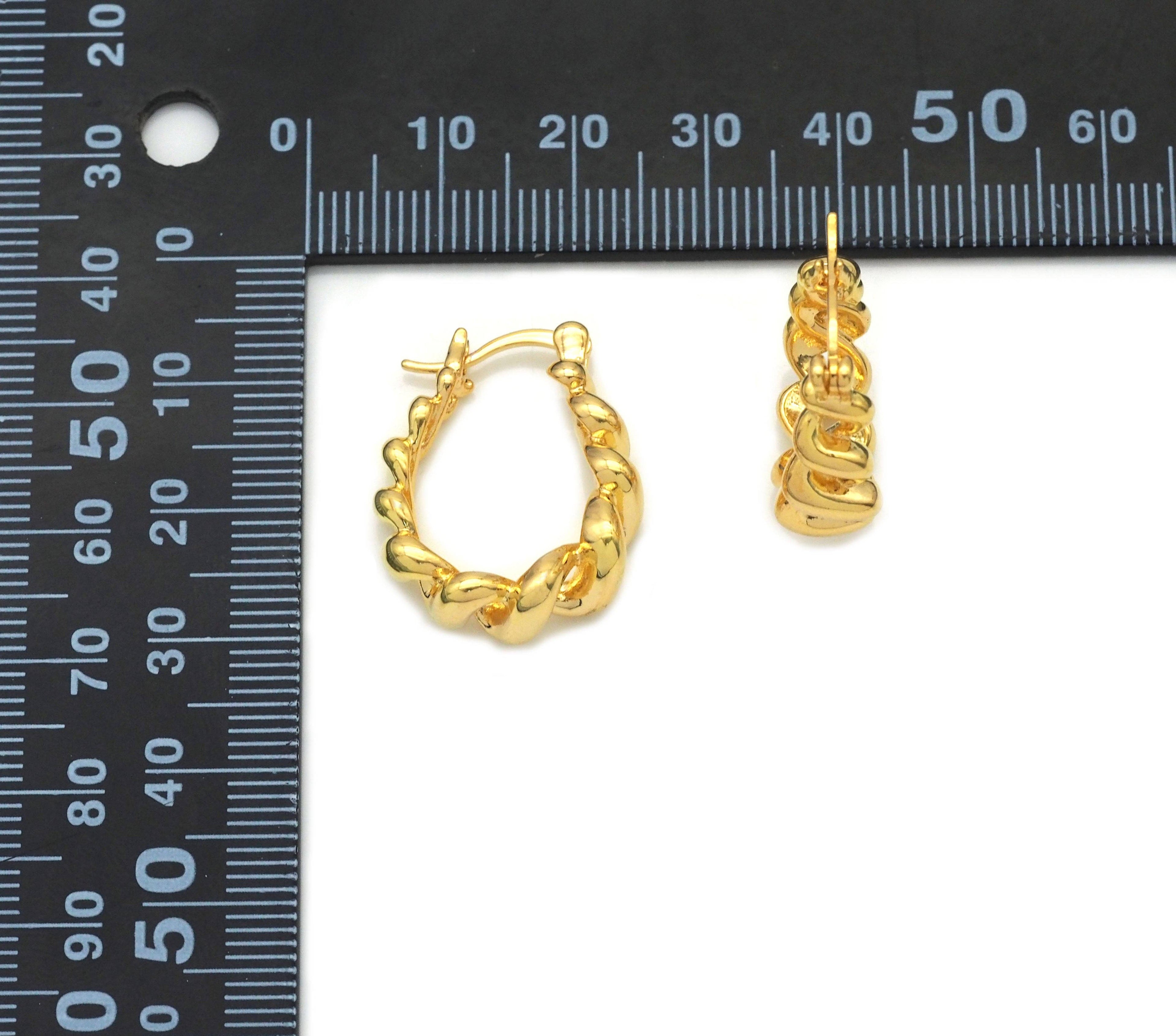 Gold Round Twist Shape Climber Earrings, Oval Earrings, Sku#J365