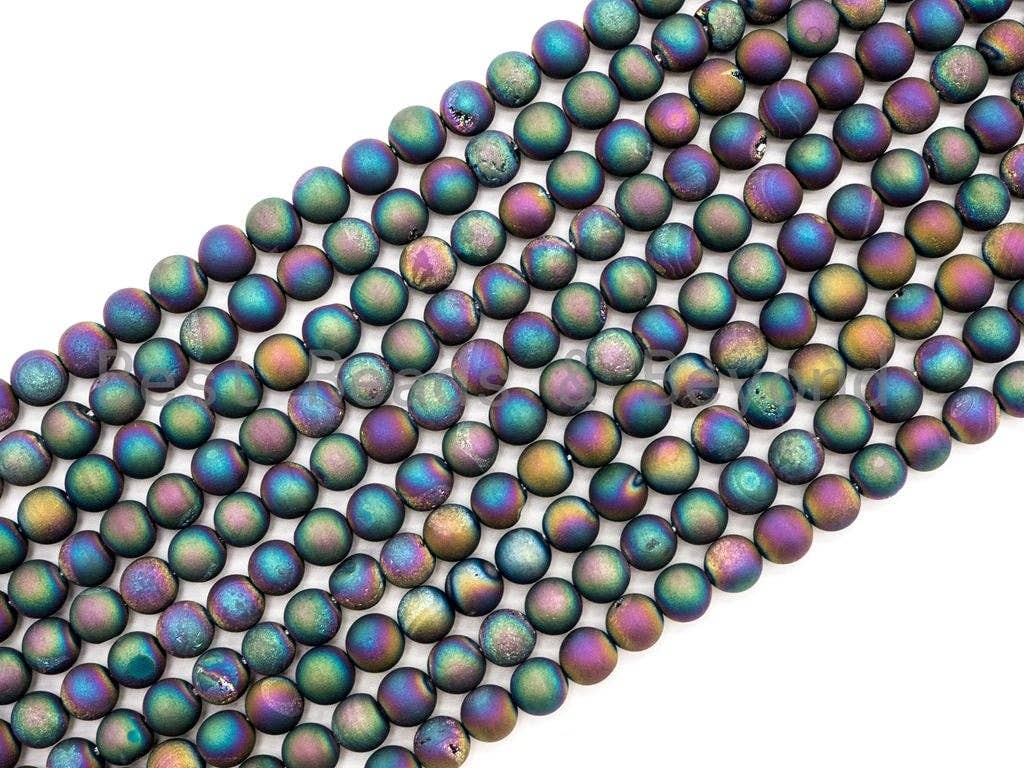 Druzy Rainbow Plated Agate beads, 6mm/8mm/10mm/12mm Smooth Round Matte Finish,Rainbow Plated Natural Agate Beads, 15.5inch strand, SKU#U53