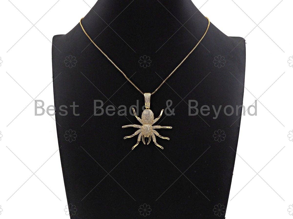 CZ Micro Pave Spider Shaped Pendant/Charm, Cubic Zirconia Pendant Charm, Focal Spider Charm, Halloween Charm, 40x47mm,Sku#L380