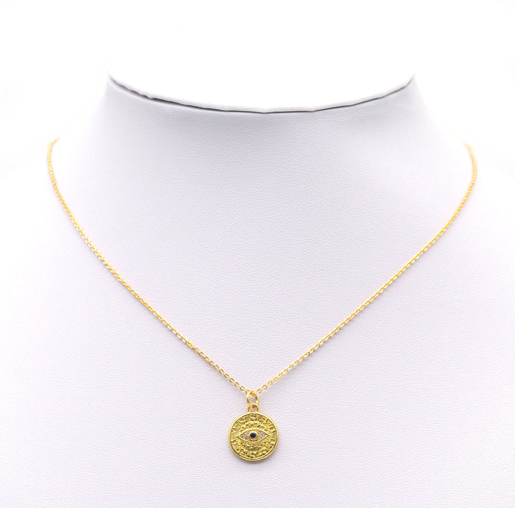 Blue CZ Evil Eye Round Coin Charm, Sku#Y742