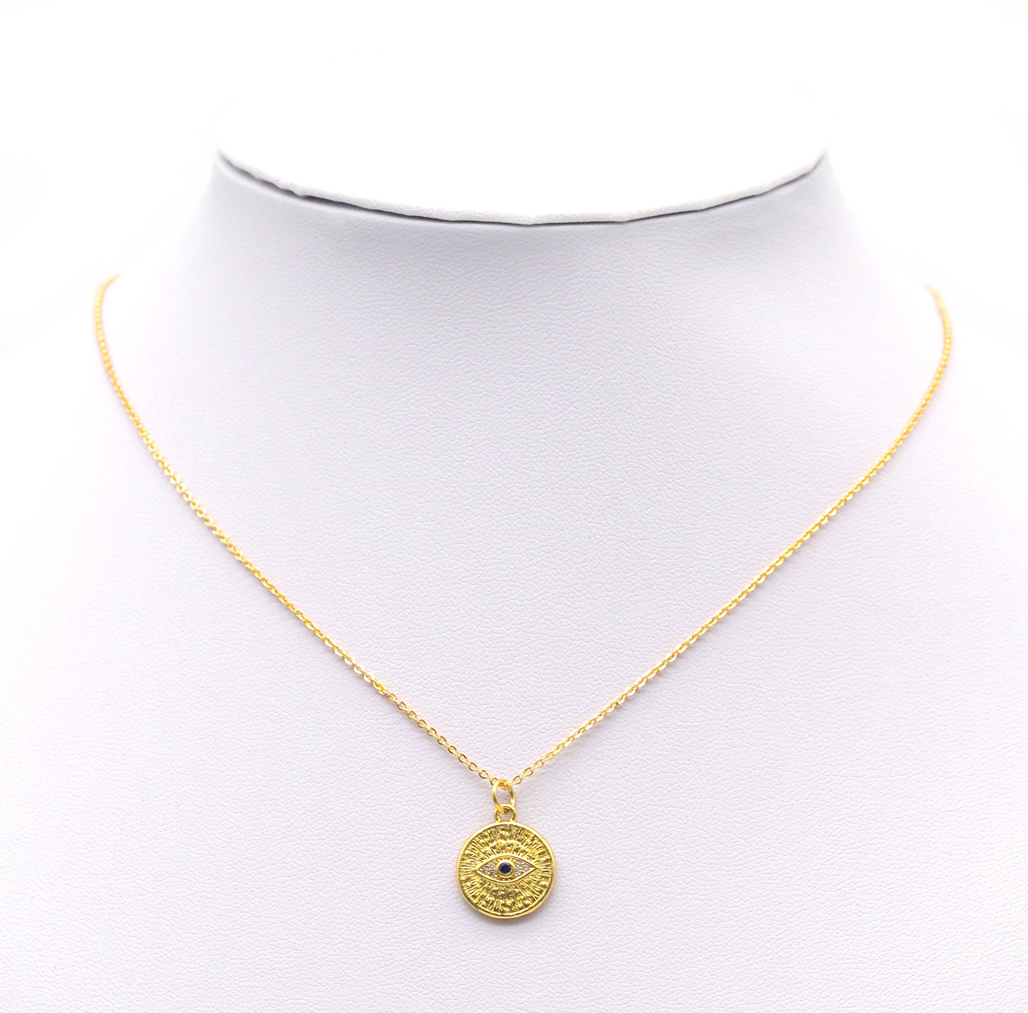 Blue CZ Evil Eye Round Coin Charm, Sku#Y742