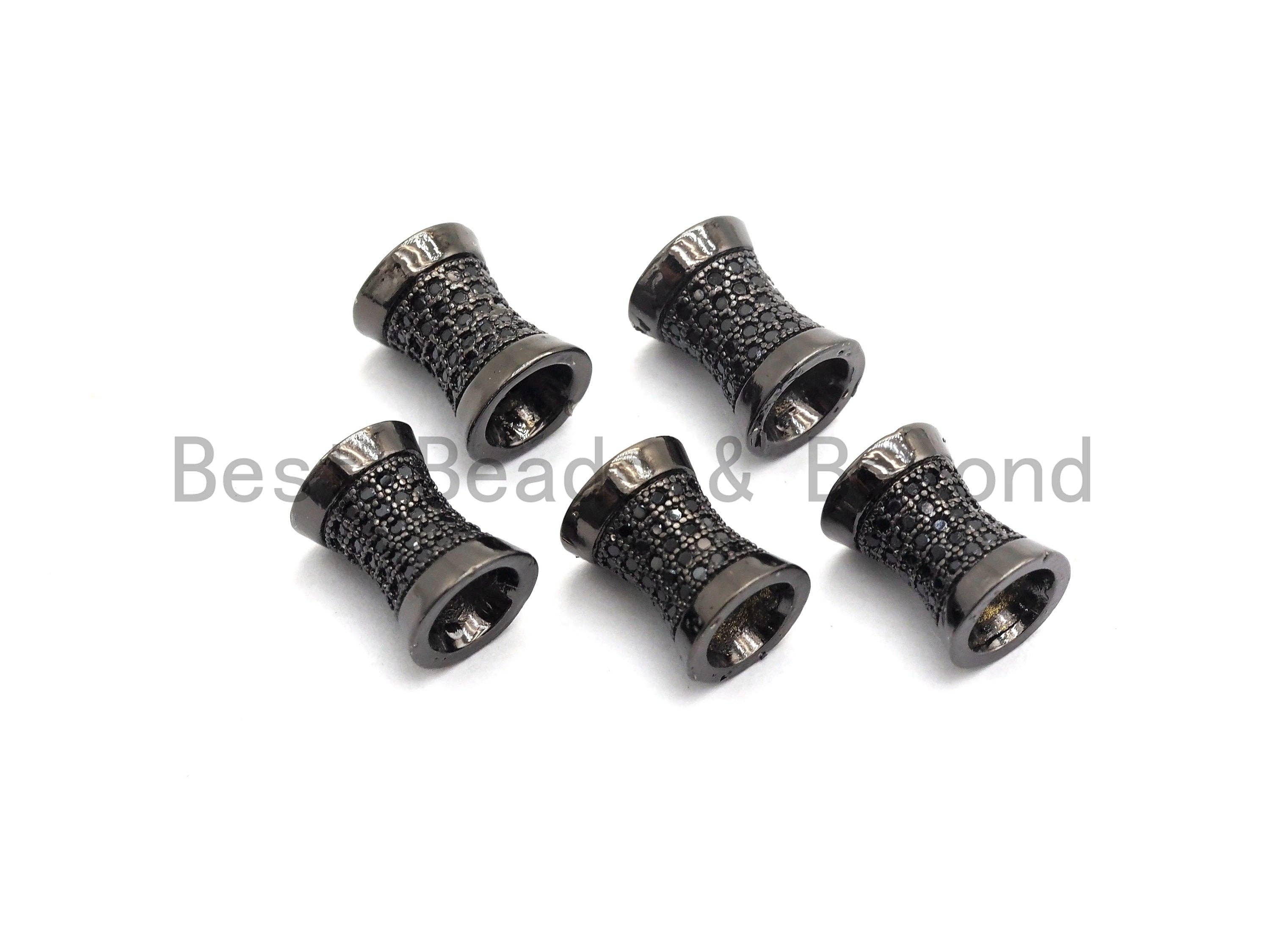Black CZ Pave On Black Hourglass Spacer Beads, Big Large Hole beads , Cubic Zirconia Drum Barrel Space Beads, 10x8mm, SKU#C90