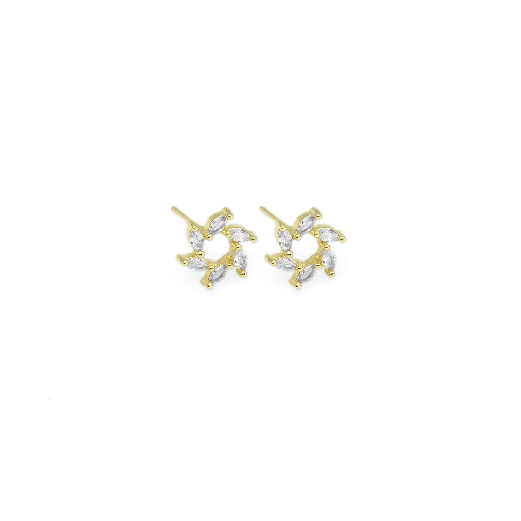 CZ Gold Flower Stud Earrings, Sku#LD505