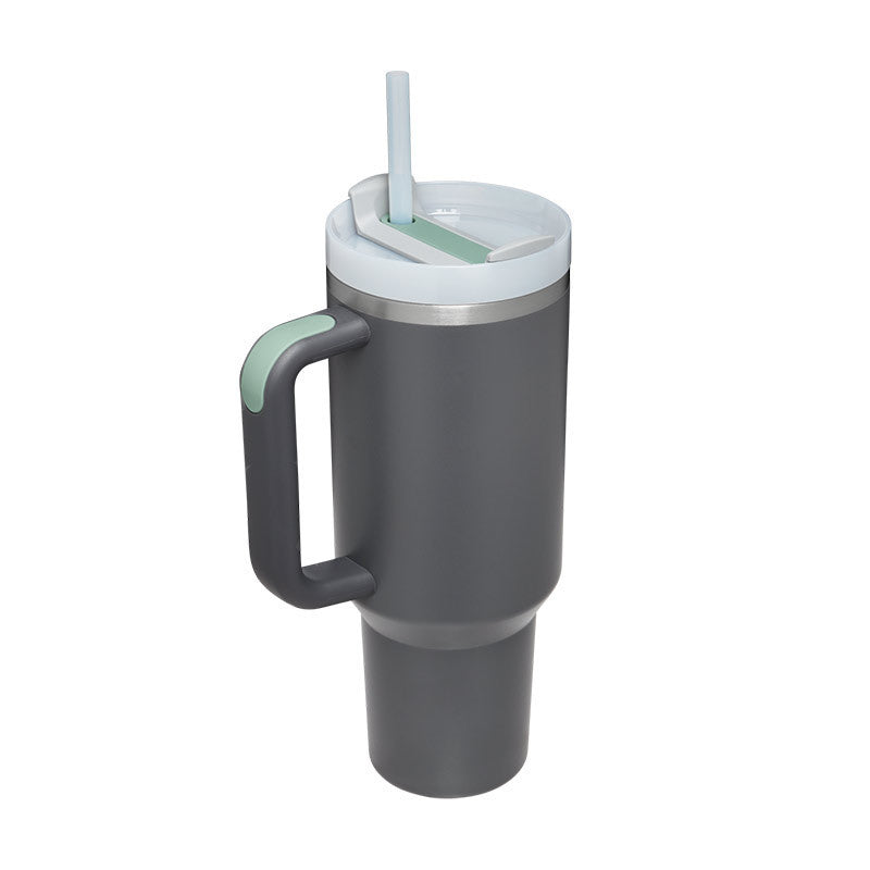 Gobelet isotherme 1,2 L avec poignée et paille, en acier inoxydable, anti-déversement, tasse à café isotherme sous vide avec couvercle, mug conique, cadeaux pour la Saint-Valentin, convient pour la voiture, la salle de sport, le bureau, les voyages