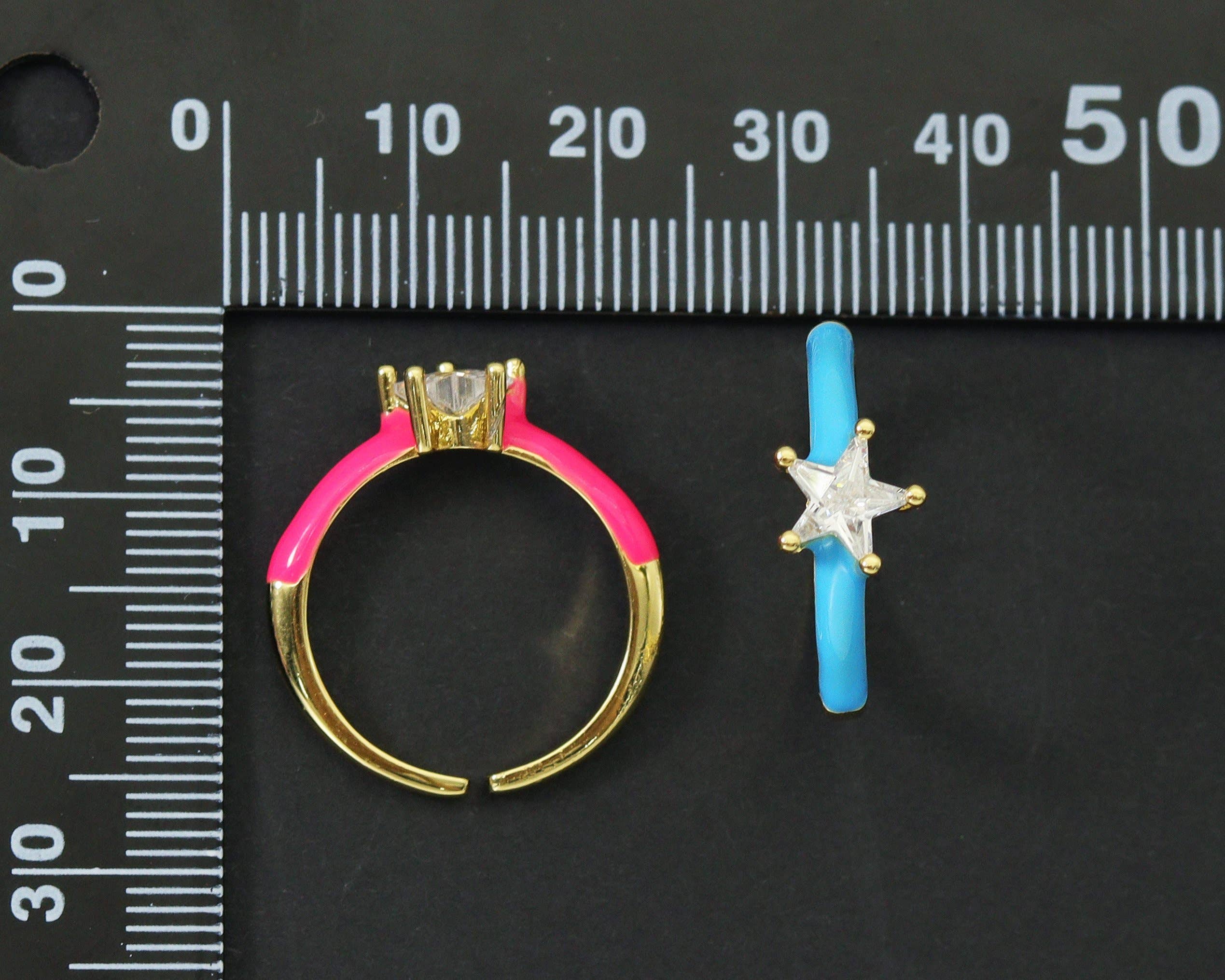 CZ Enamel Star Adjustable Ring, Sku#X296
