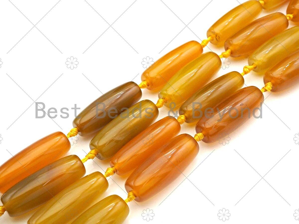 Natural Yellow Agate Barrel Spacer Beads, Yellow Agate Spacer Beads, Tibetan Dzi Beads, 14x40mm, Sku#U1026