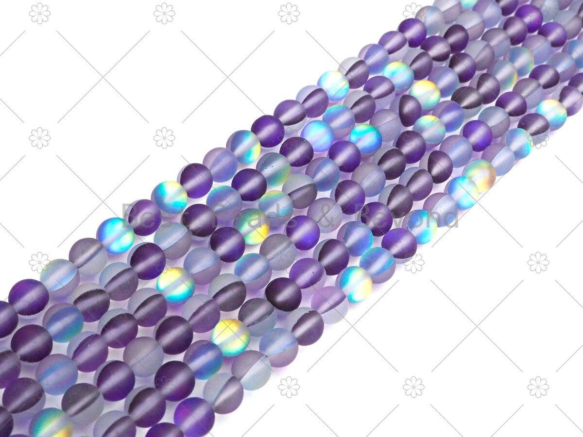 NEW COLOR!! Spectrolite Purple Quartz Matte, High Quality in Round 6mm/8mm/10mm/12mm, Aura Purple Manmade Crystal, 15.5inch strand, SKU#U826