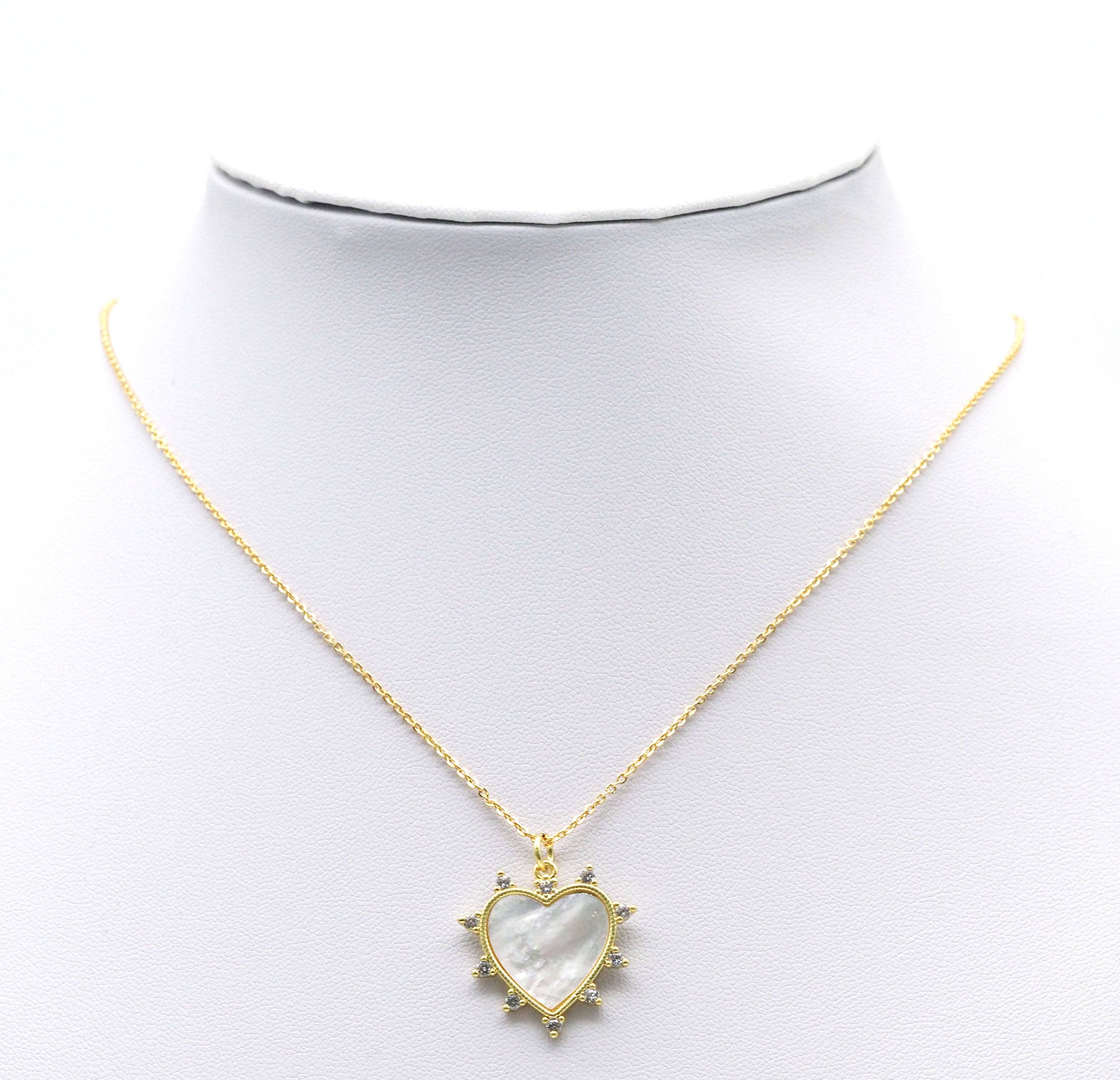 CZ Pave Mother of Pearl Spike Heart Charm, Sku#L713