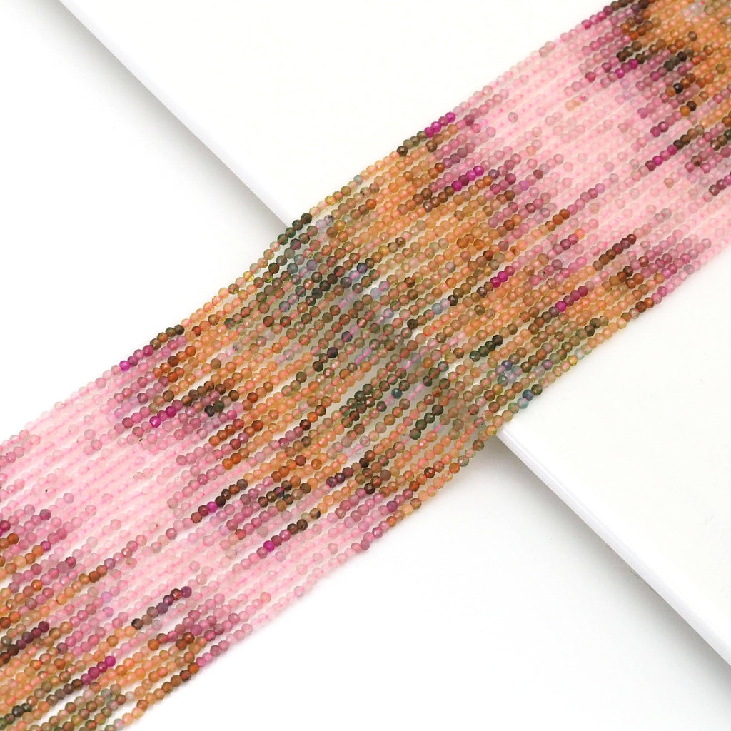 2mm Multicolor Tourmaline Round Faceted Beads, Sku#U1739