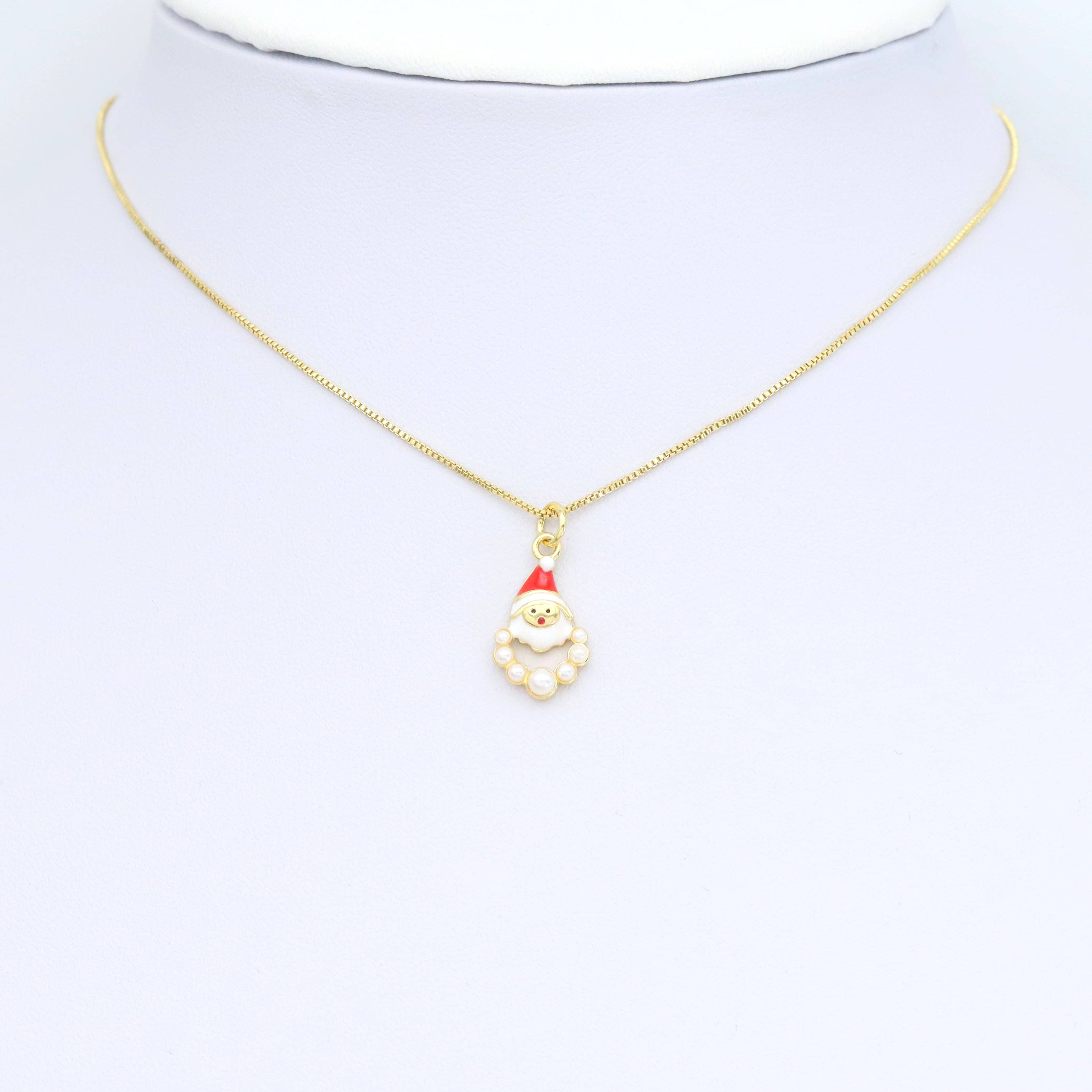 CZ  Enamel White Pearl Santa Claus Charm Pendant, SKU#LK952