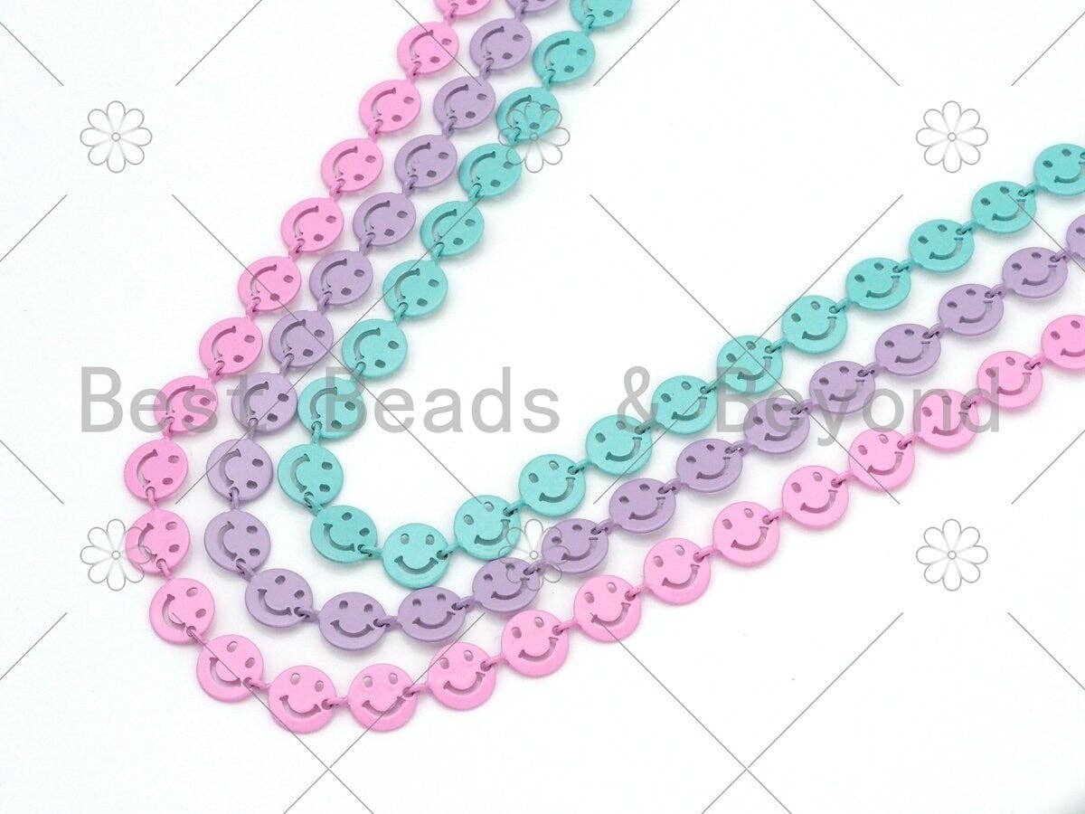 New Style Colorful Enamel Cute Smiley Face Chain by ft, Smiley Chain necklace, Fun Happy Face Chain, kid's jewlery, 8mm,Sku#E545