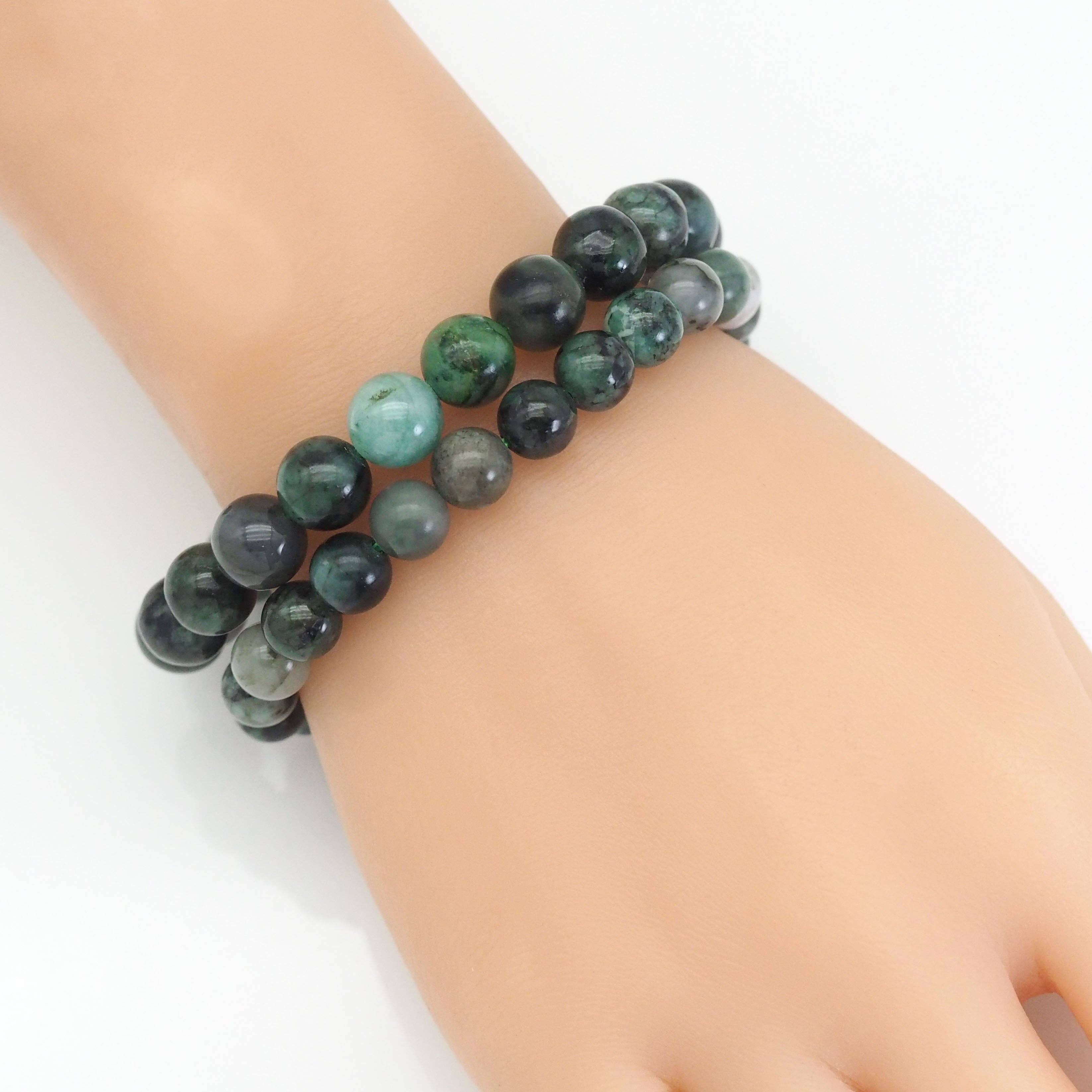Genuine Emerald Round Smooth Stretchy Bracelet, Sku#EF520