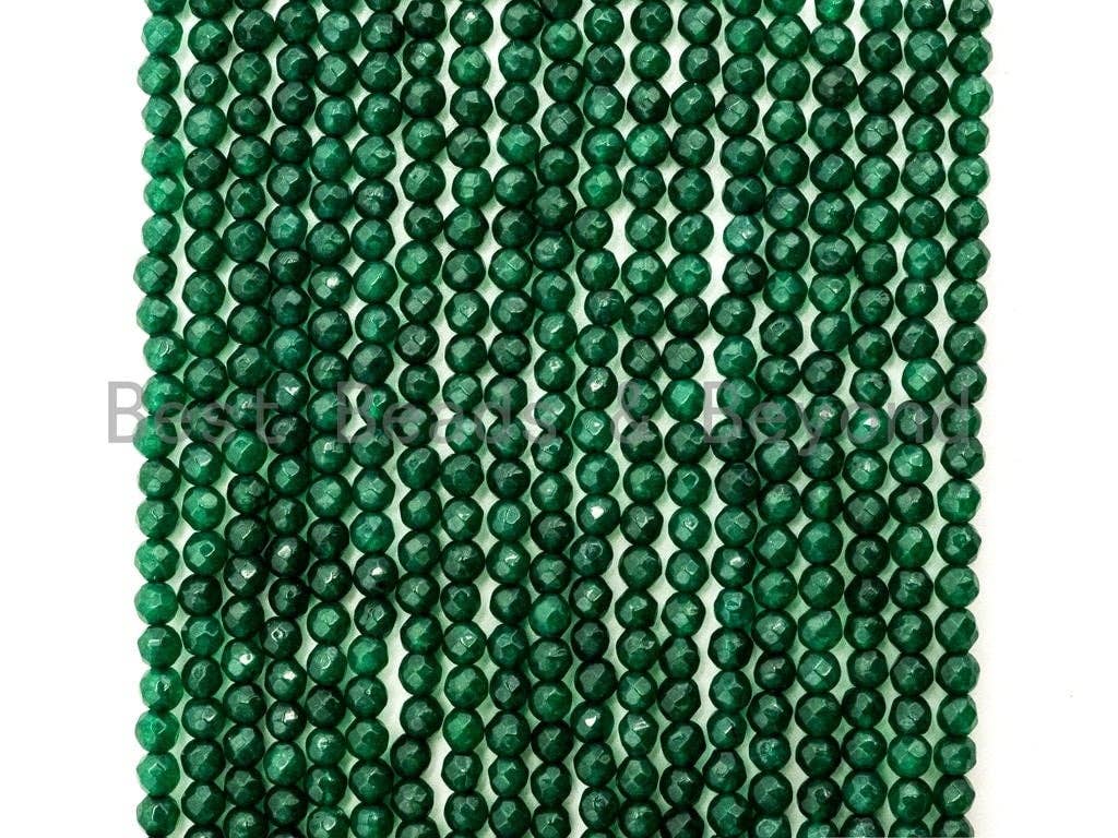 Emerald Jade beads,3mm/4mm Faceted Round Green Jade beads, Green Gemstone Beads, 15.5inch strand, SKU#U128