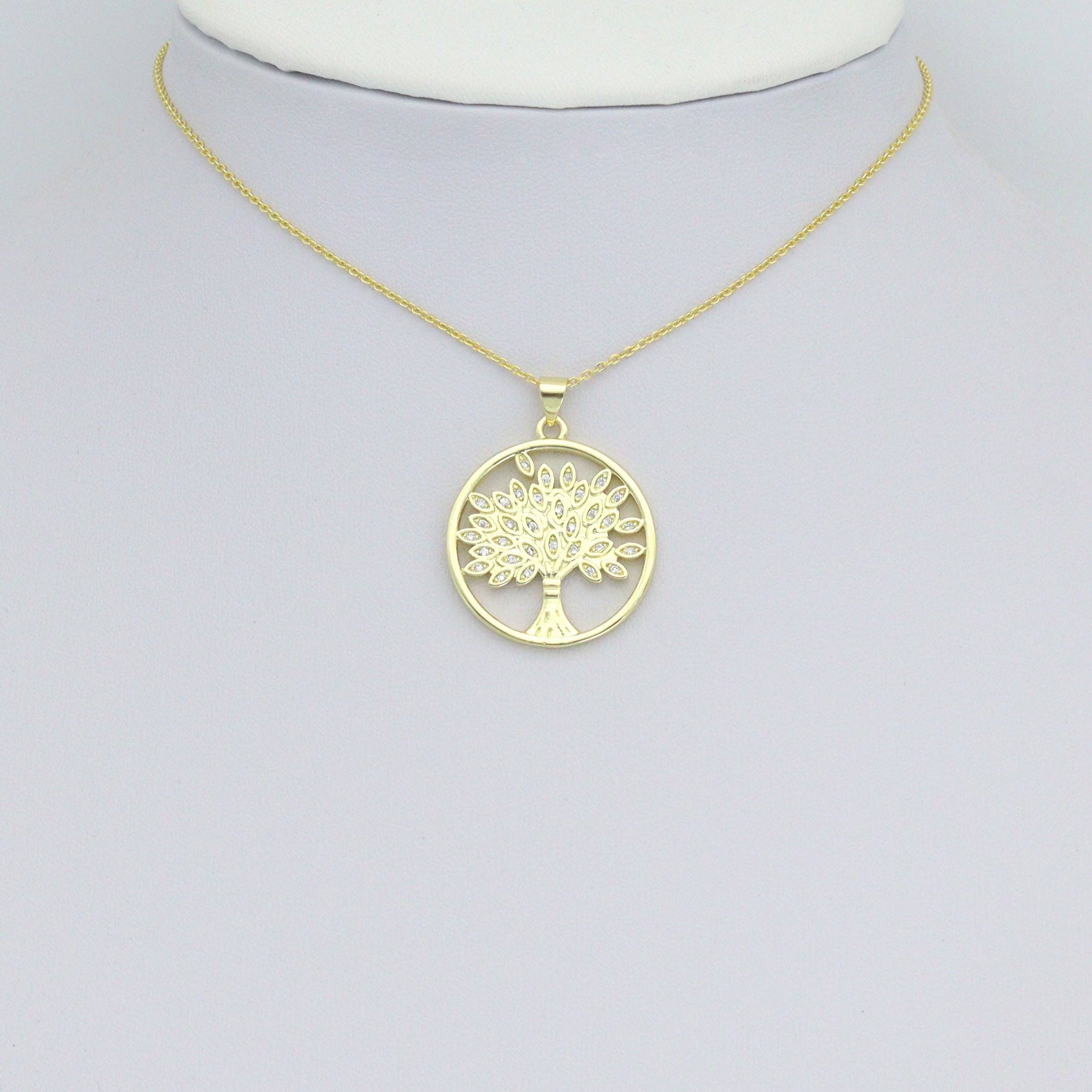Oval CZ Gold Tree Charm Pendant, Sku#LK1163