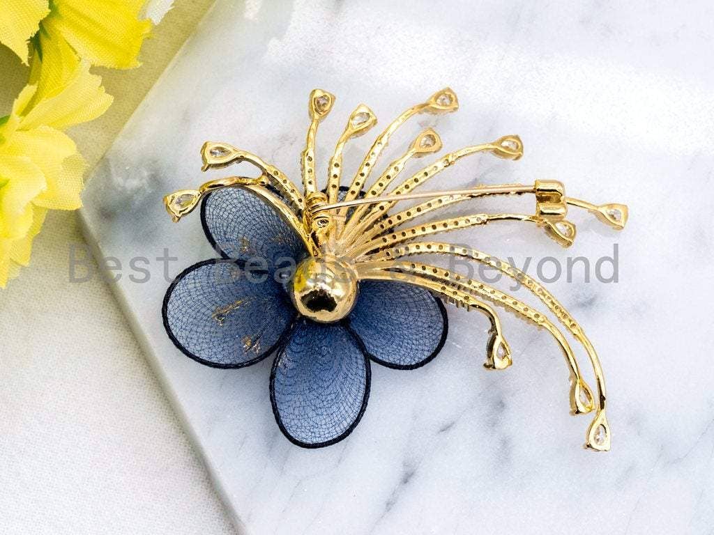 CZ Micro Pave Blue Silk Flower Brooch, p39