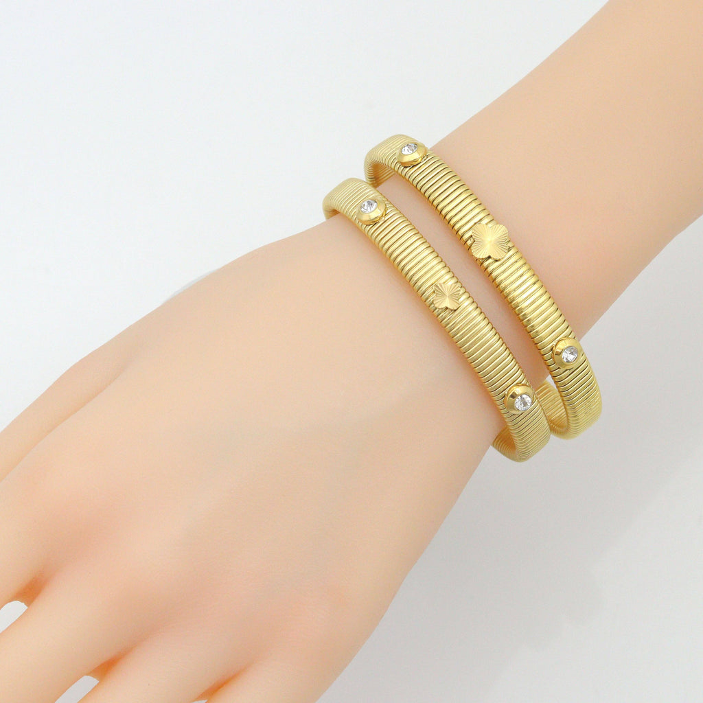 Flower Dot CZ Bangle Adjustable Bracelet, Sku#O125