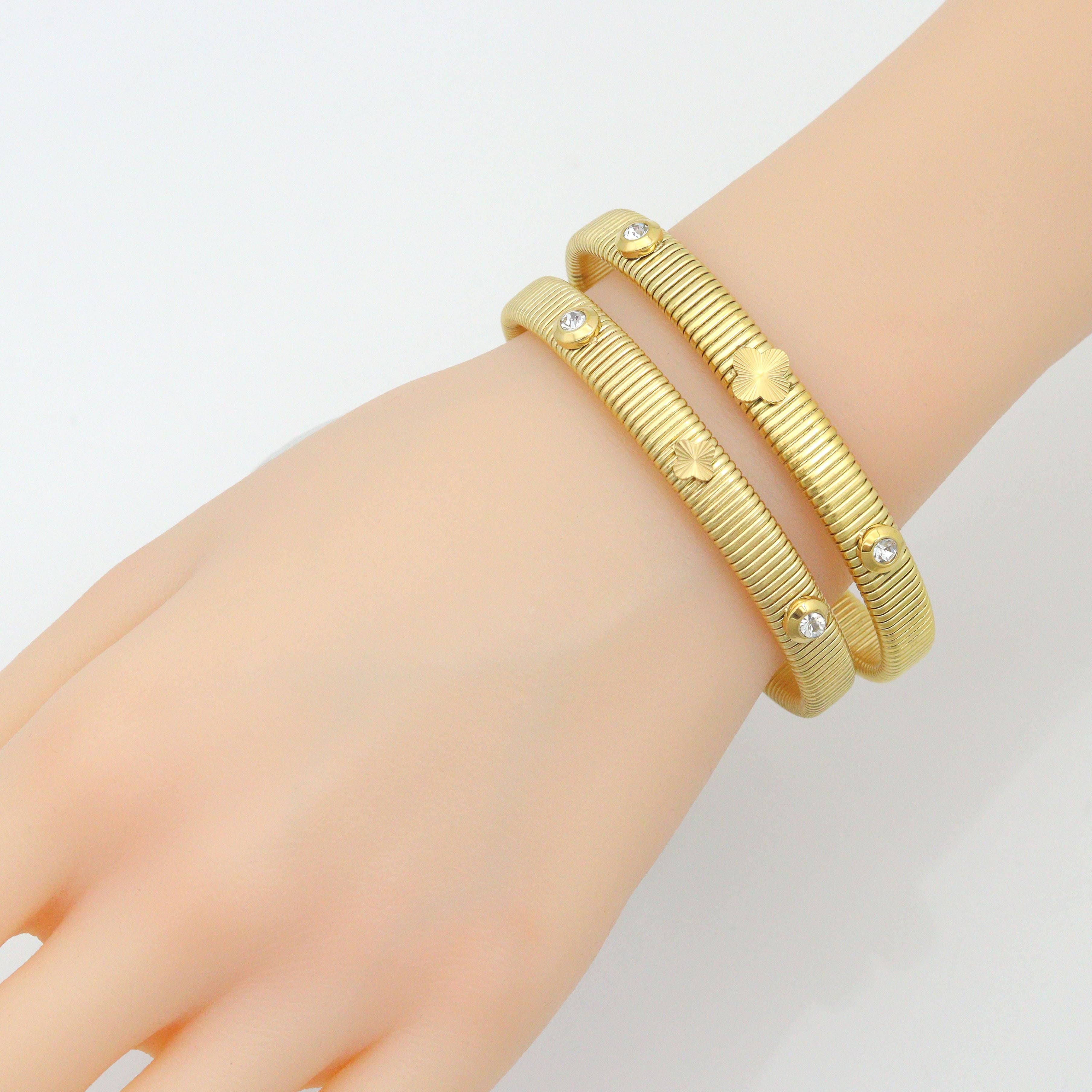 Flower Dot CZ Bangle Adjustable Bracelet, Sku#O125