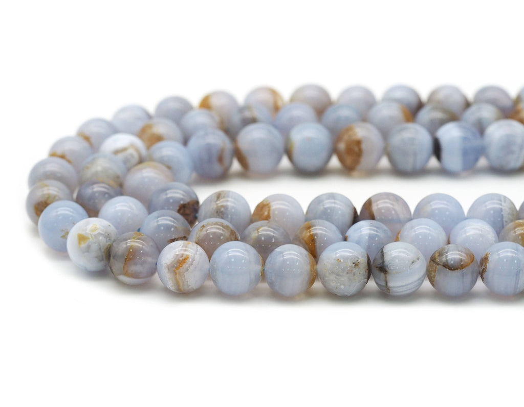 Genuine Blue Lace Agate Round Smooth Beads, Sku#U1345C