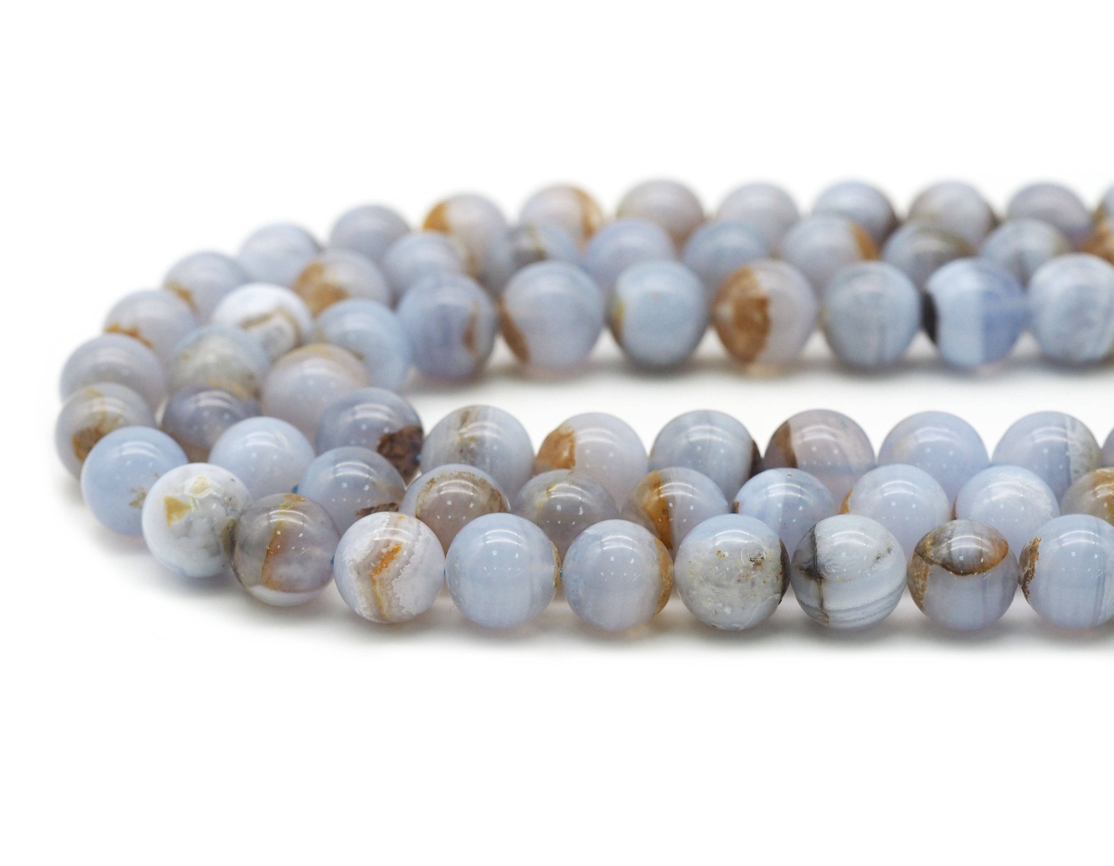 Genuine Blue Lace Agate Round Smooth Beads, Sku#U1345C
