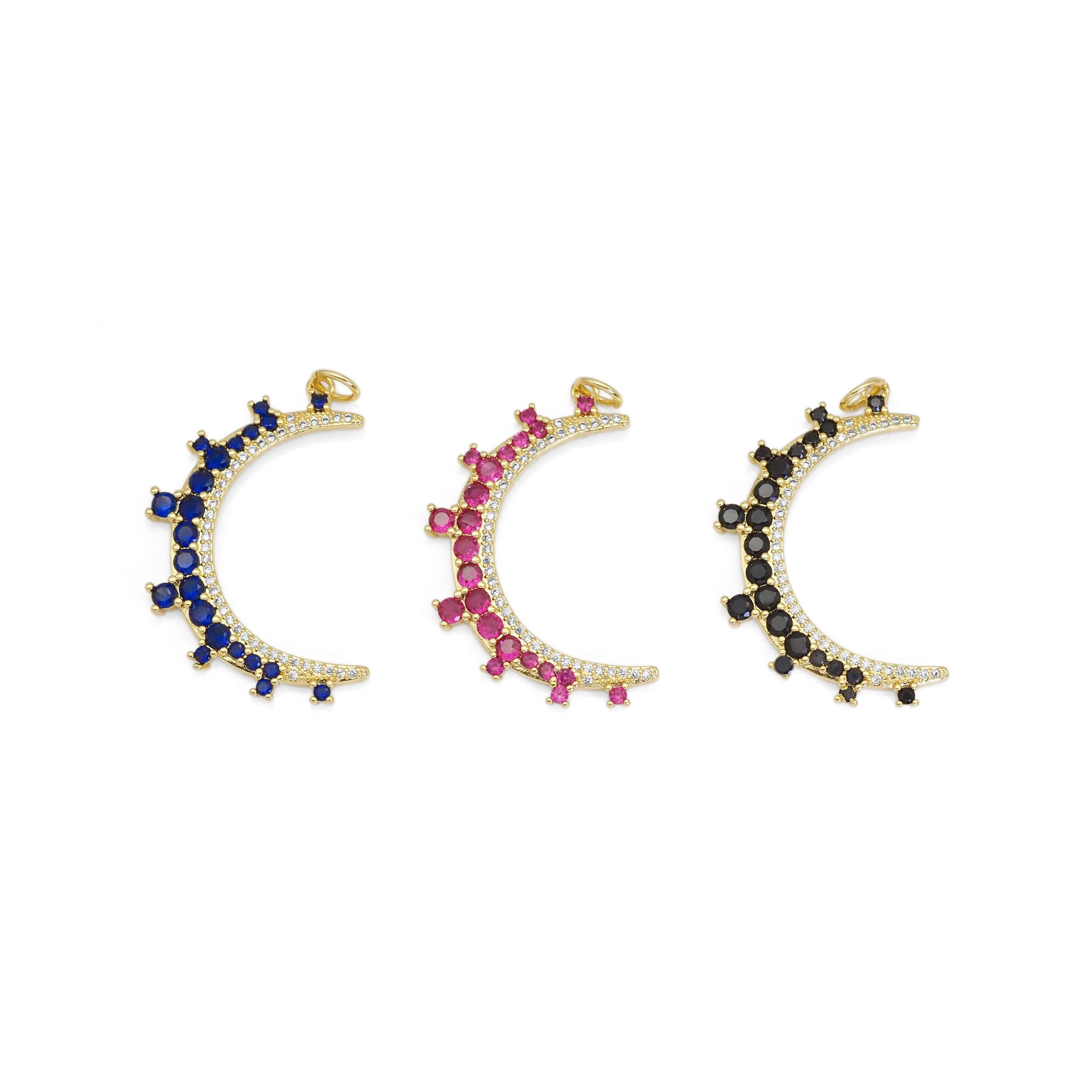 Black Fuchsia Cobalt  CZ Cresent Moon Charm, Sku#L688