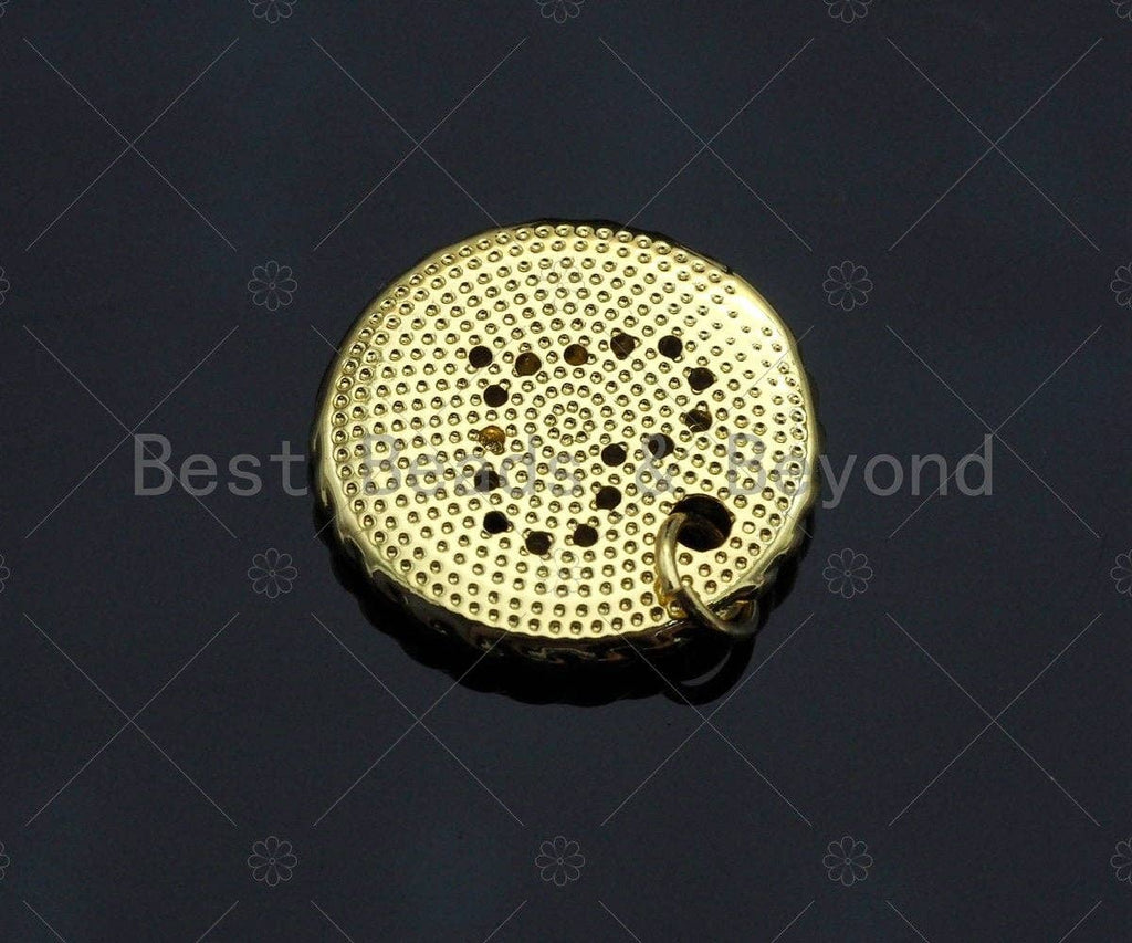 CZ Micro Pave Heart On Round Coin Charm/Pendant, Heart Shape Charm, Gold Coin Pendant, Gold plated charm, 18mm, Sku#LK131