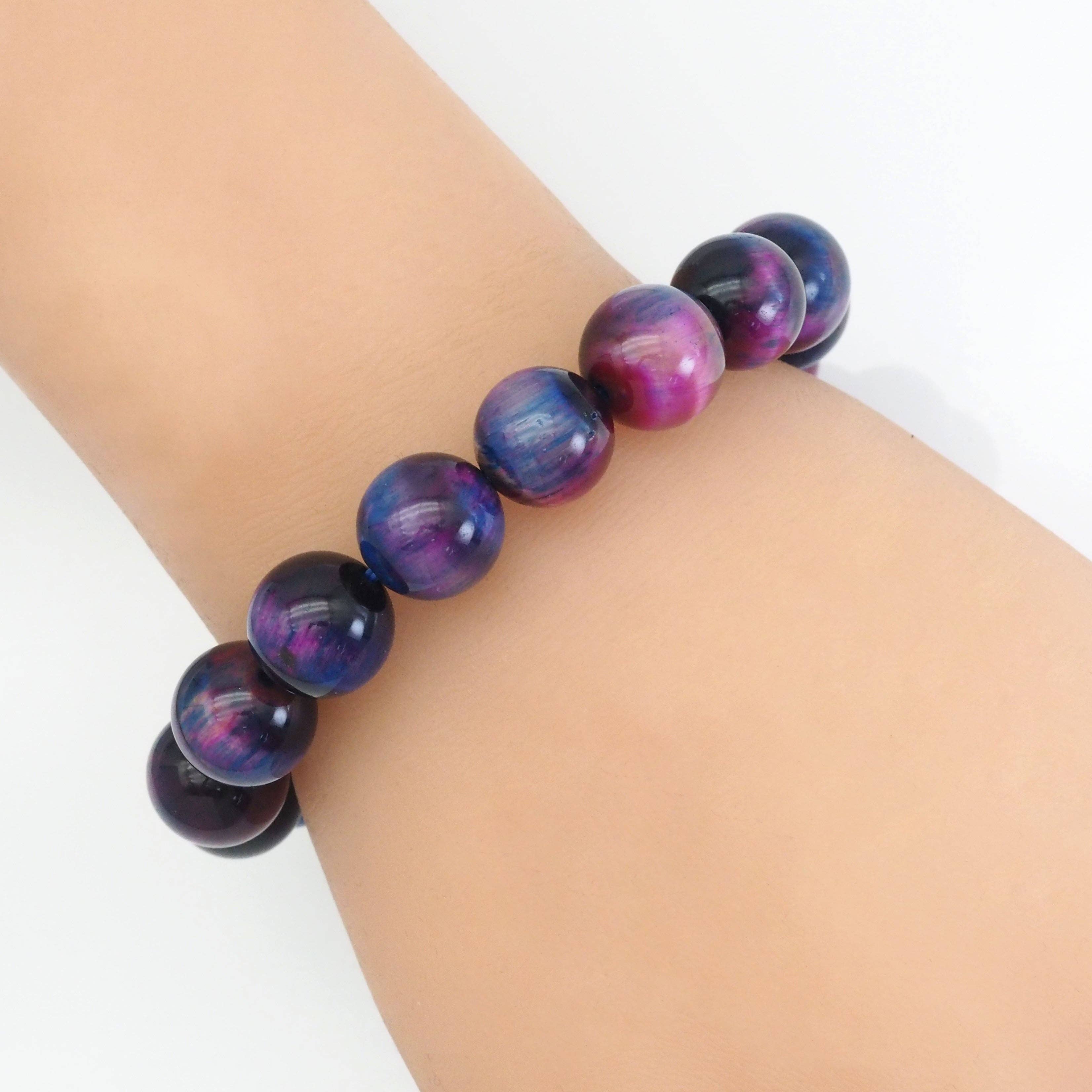 Galaxy Tiger Eye Round Smooth Stretchy Bracelet, Sku#EF439