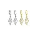 Clear CZ Shell Flower Snail Dangle Earrings, Sku#A463
