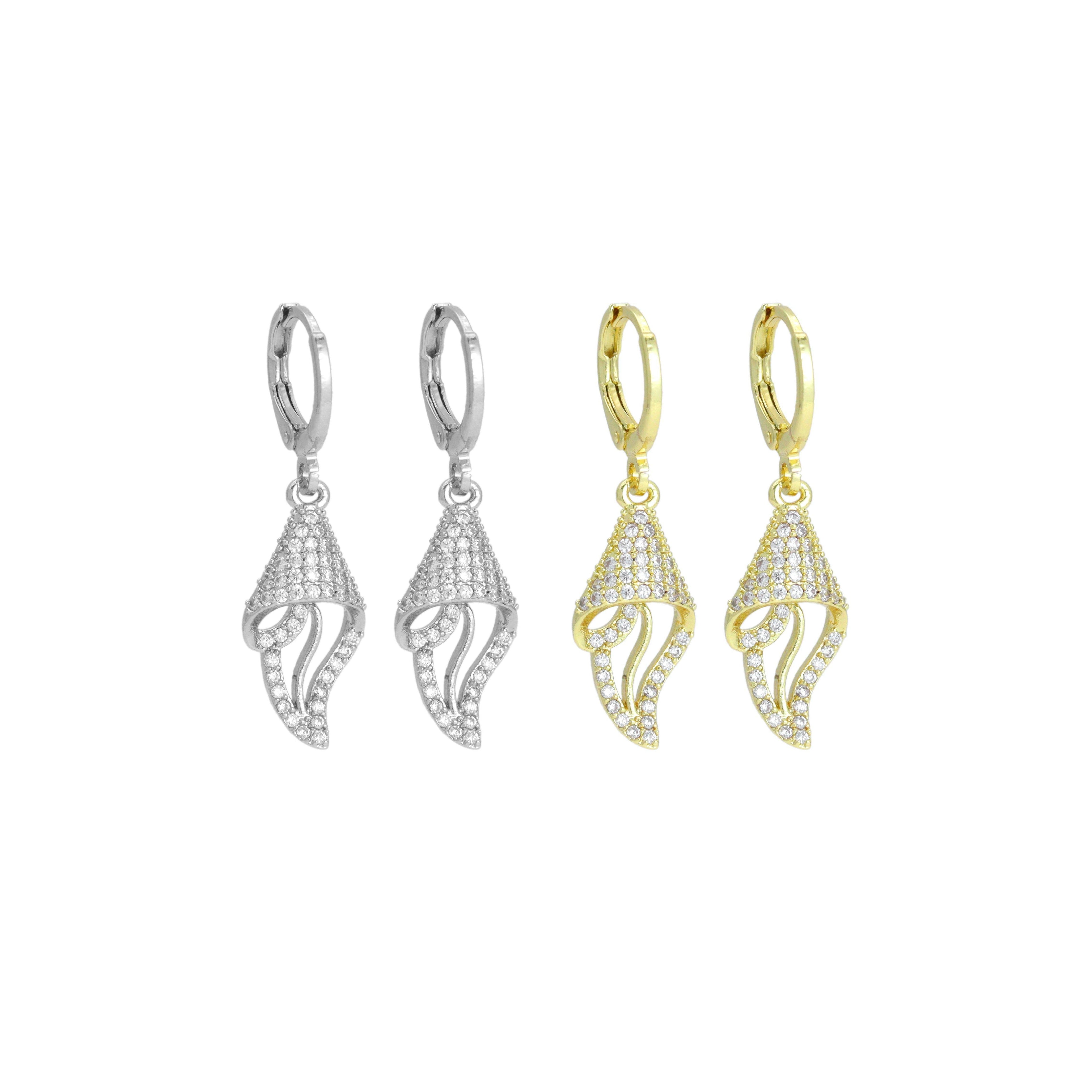Clear CZ Shell Flower Snail Dangle Earrings, Sku#A463