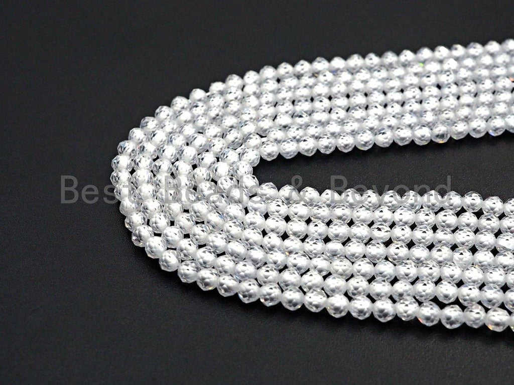 2mm/3mm/4mm High Quality Sparkly Cubic Zirconia Beads, Faceted Sparkly Clear White Color beads, 15.5inch full strand, SKU#U919