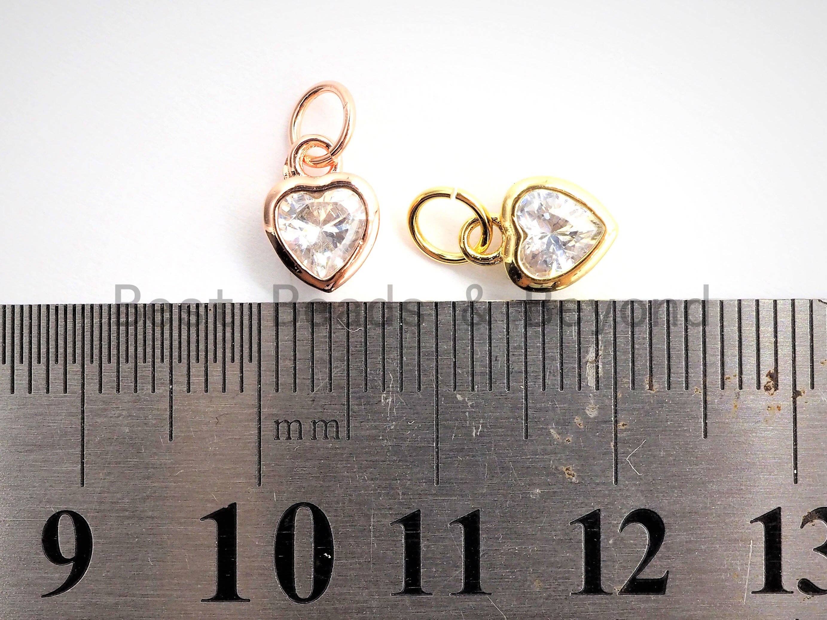 2pcs CZ Micro Pave Heart Shape ClearCubic Zirconia Charm, Necklace Bracelet Eearring Charm in Gold/Silver/Rose Gold,6x9mm,sku#Y159