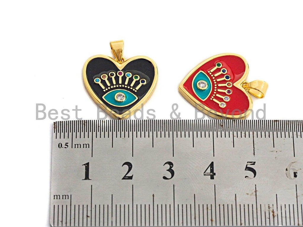 Enamel White/Red/Black Evil eye on Heart pendant, Enamel heart charm, Protection Evil eye charm, 19mm, sku#Z639
