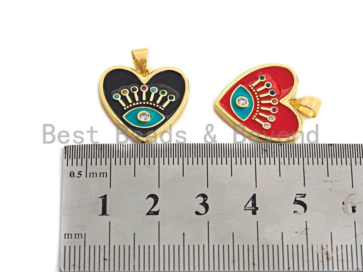 Enamel White/Red/Black Evil eye on Heart pendant, Enamel heart charm, Protection Evil eye charm, 19mm, sku#Z639
