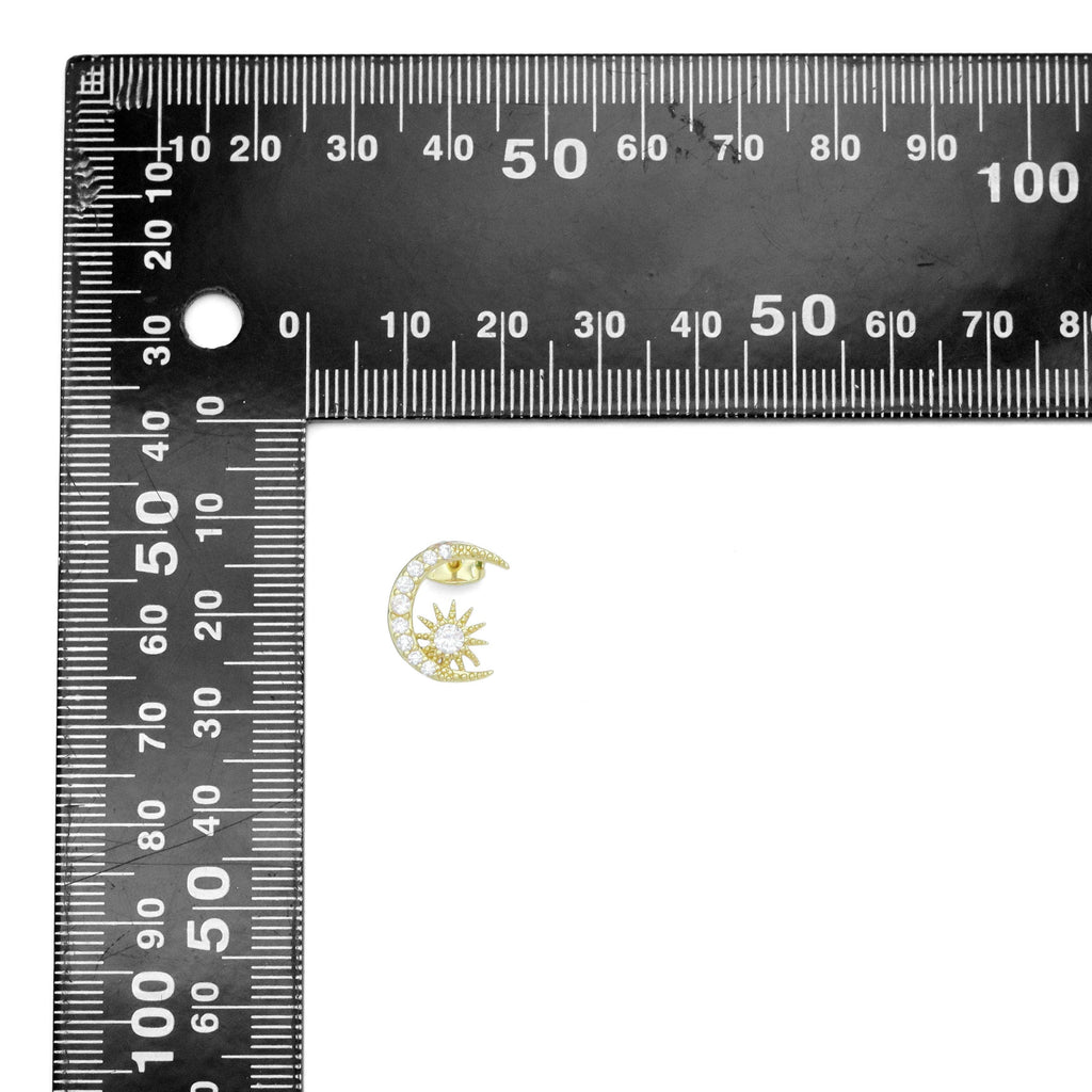 Clear CZ Cresent Moon Star Stud Earrings, Sku#A412