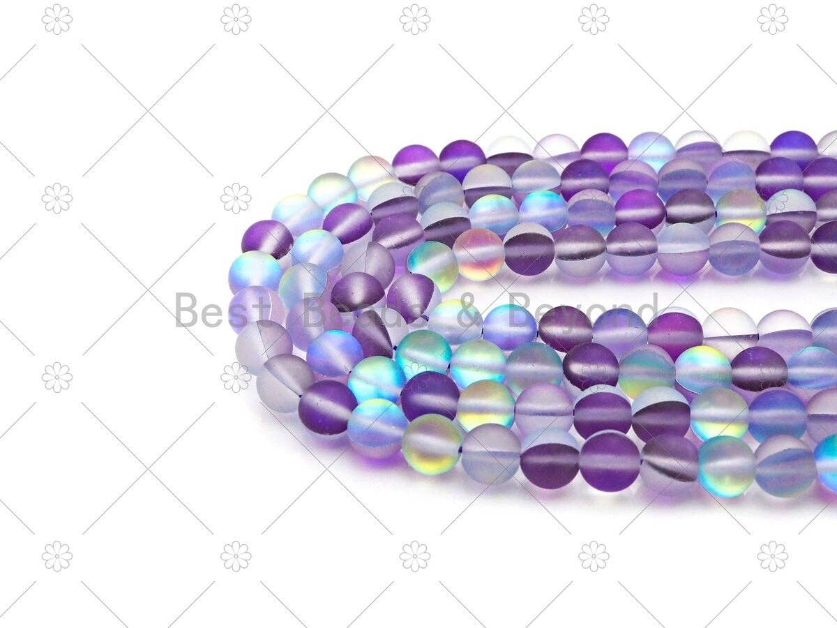 NEW COLOR!! Spectrolite Purple Quartz Matte, High Quality in Round 6mm/8mm/10mm/12mm, Aura Purple Manmade Crystal, 15.5inch strand, SKU#U826