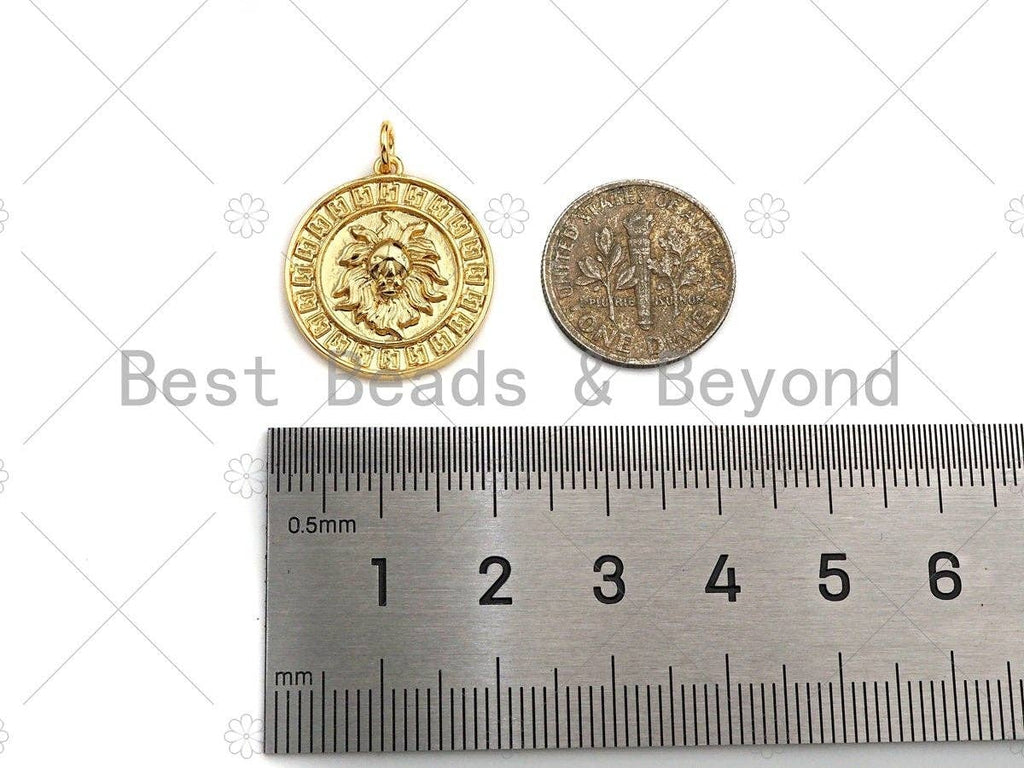 Dainty Gold Embossment Lion Head Shape Charms, Dainty Charms, Gold Pendant,Lion Head Necklace Charms, 19x21mm, Sku#F1323
