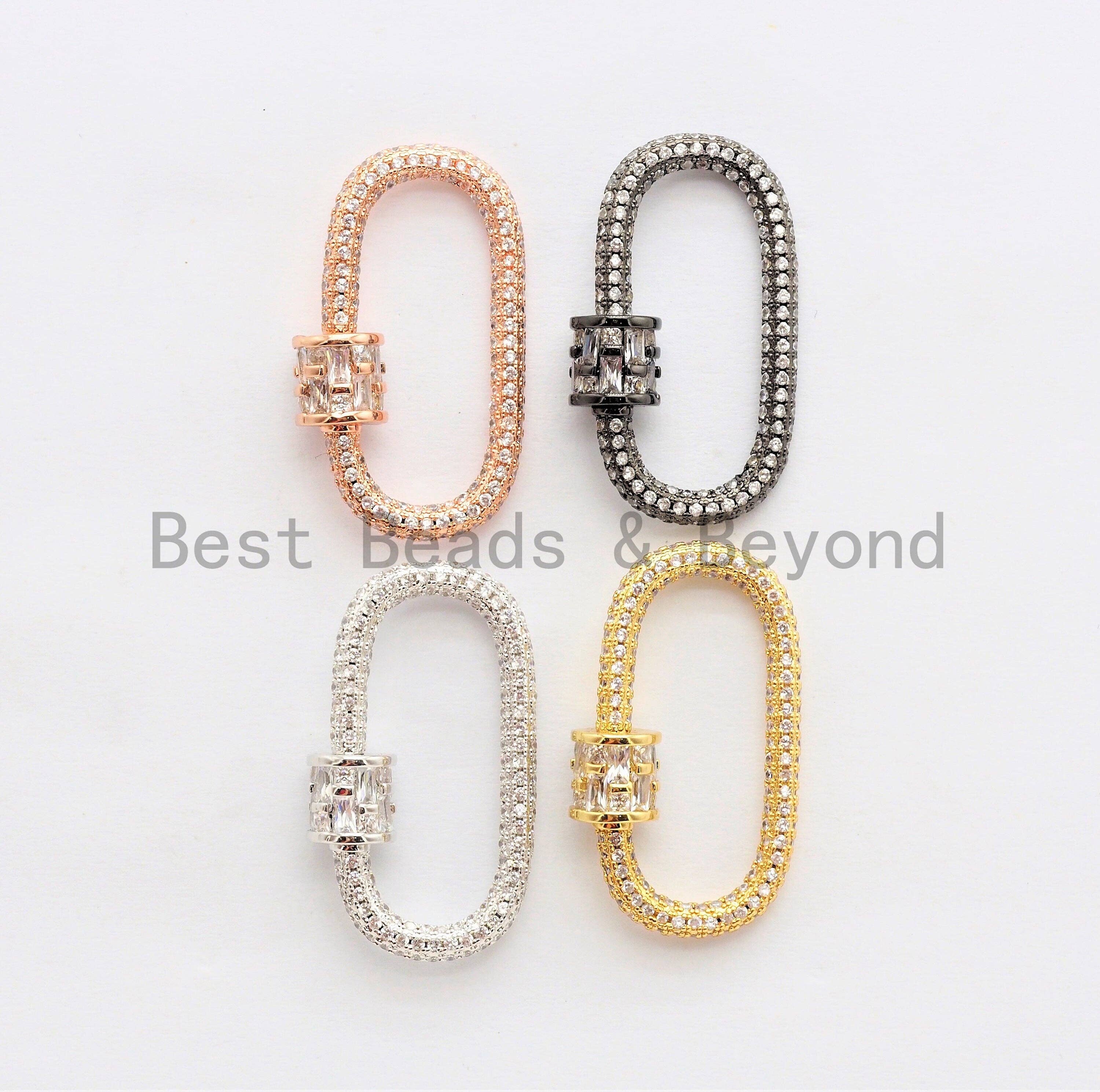 CZ Micro Pave Oval Shape Clasp, Gold/Rose gold/Gunmetal/Silver Plated Clasp, 15x29mm, sku#H144