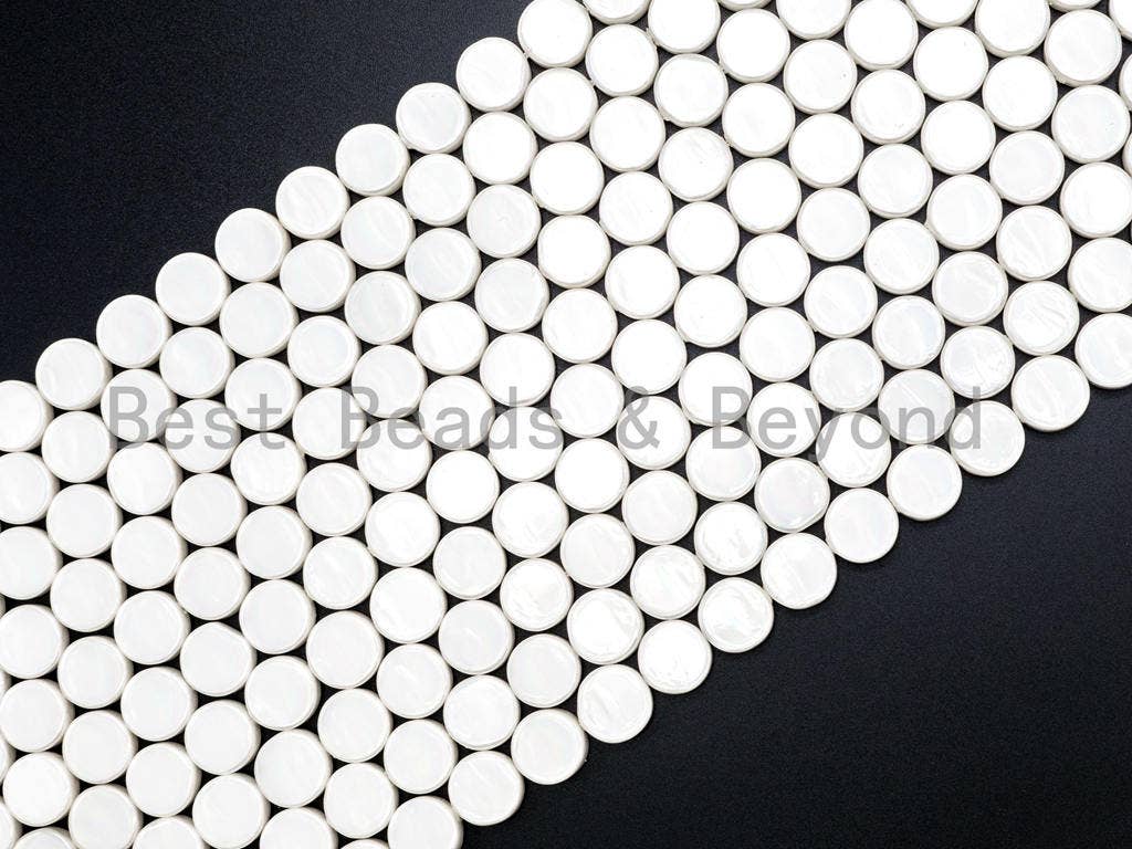White Natural Mother of Pearl beads, 5x12mm AB Color Pearl Coin Beads, White MOP Shell Beads, Loose Pearl Beads, 15.5'' Fll Strand, SKU#T60