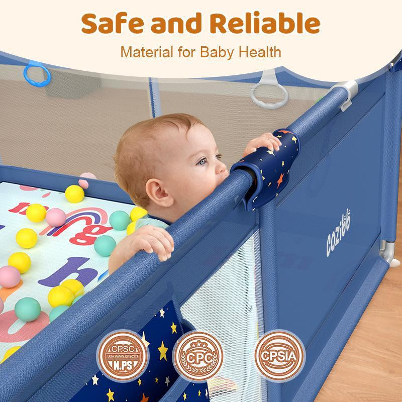 Cozibb BP01 Baby Playpen with Mat, 71" × 59" Extra Large Playpen for Babies and Toddler, Baby Fence Play & Sleep Area for Indoor & Outdoor