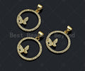 18k Dainty Gold Butterfly On Round Ring Shape Charms, Dainty Charms, Gold Pendant, Round Ring Necklace Charms, 18x20mm, Sku#LK174