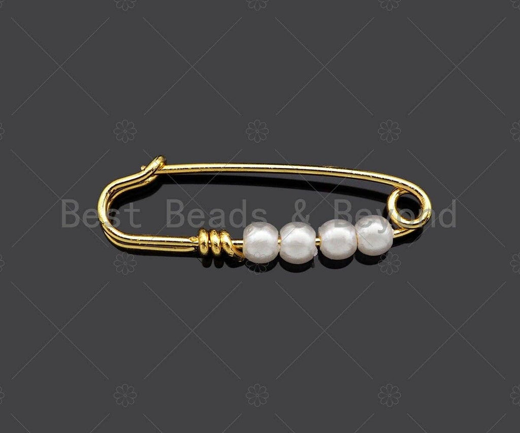 Cute 18K Gold Safety Pin Clasp, Pearl On Clasp Safety Pin, Paper Clip Chain Connector Clasp, 8x24mm, Sku#Y392