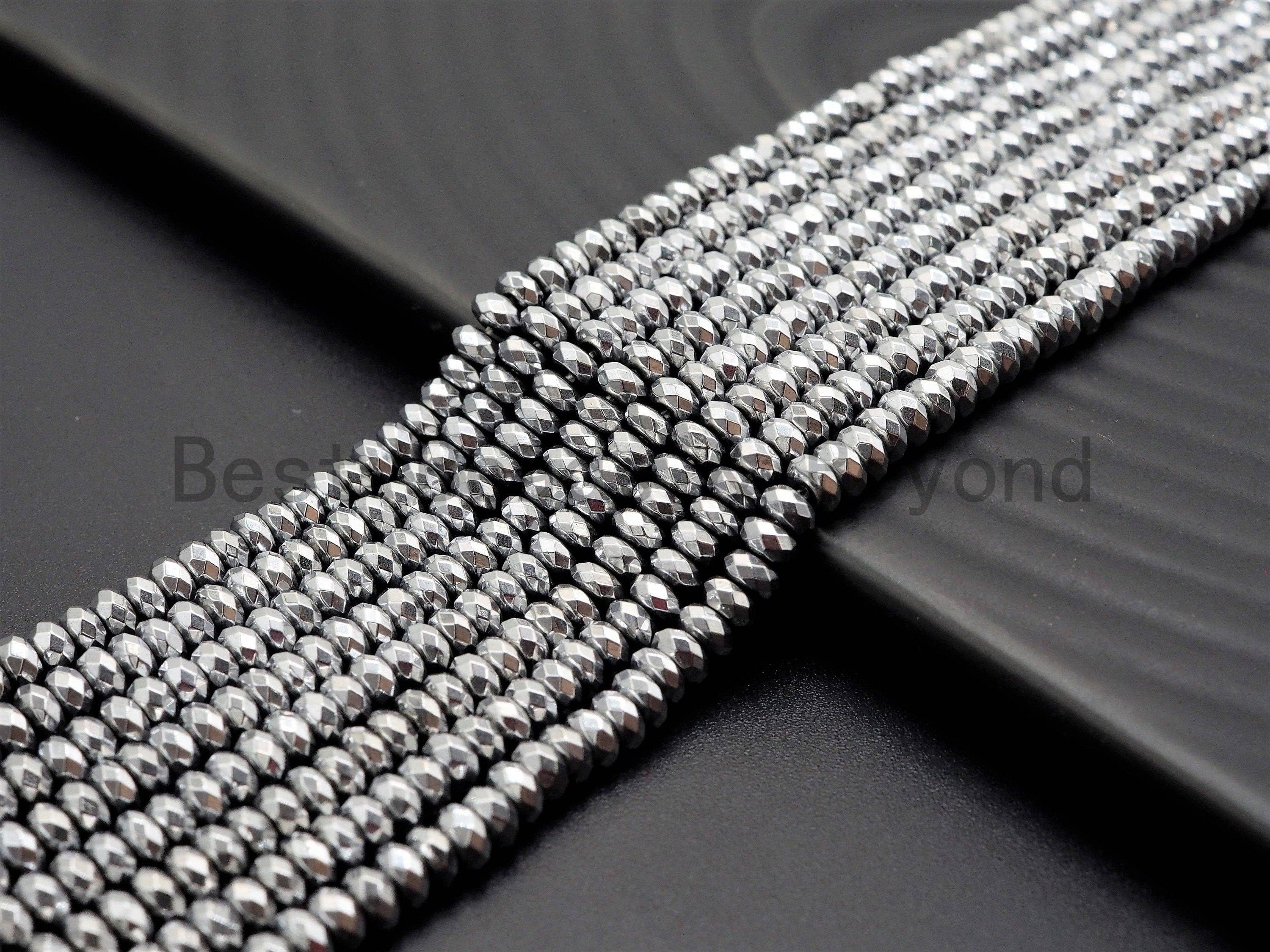 Quality Natural Silver Hematite beads,Rondelle Faceted Beads, Sku#S116