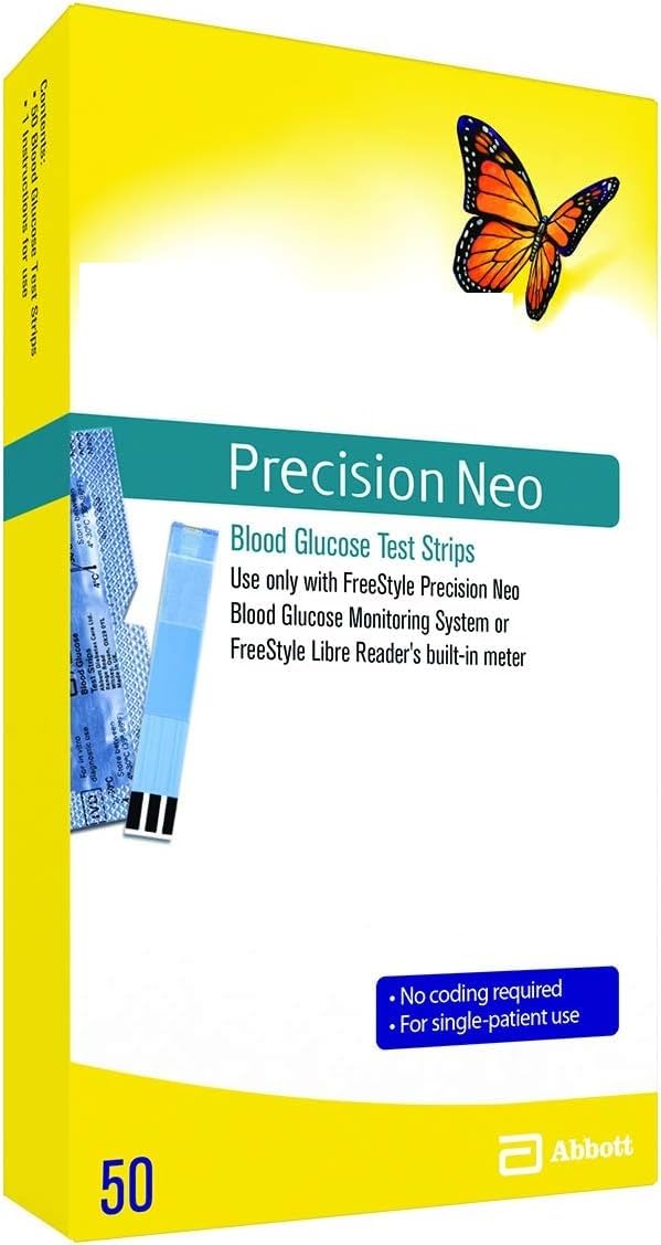Bandelettes de test de glycémie Precision Neo génériques, 50 bandelettes (paquet de 2) blanches